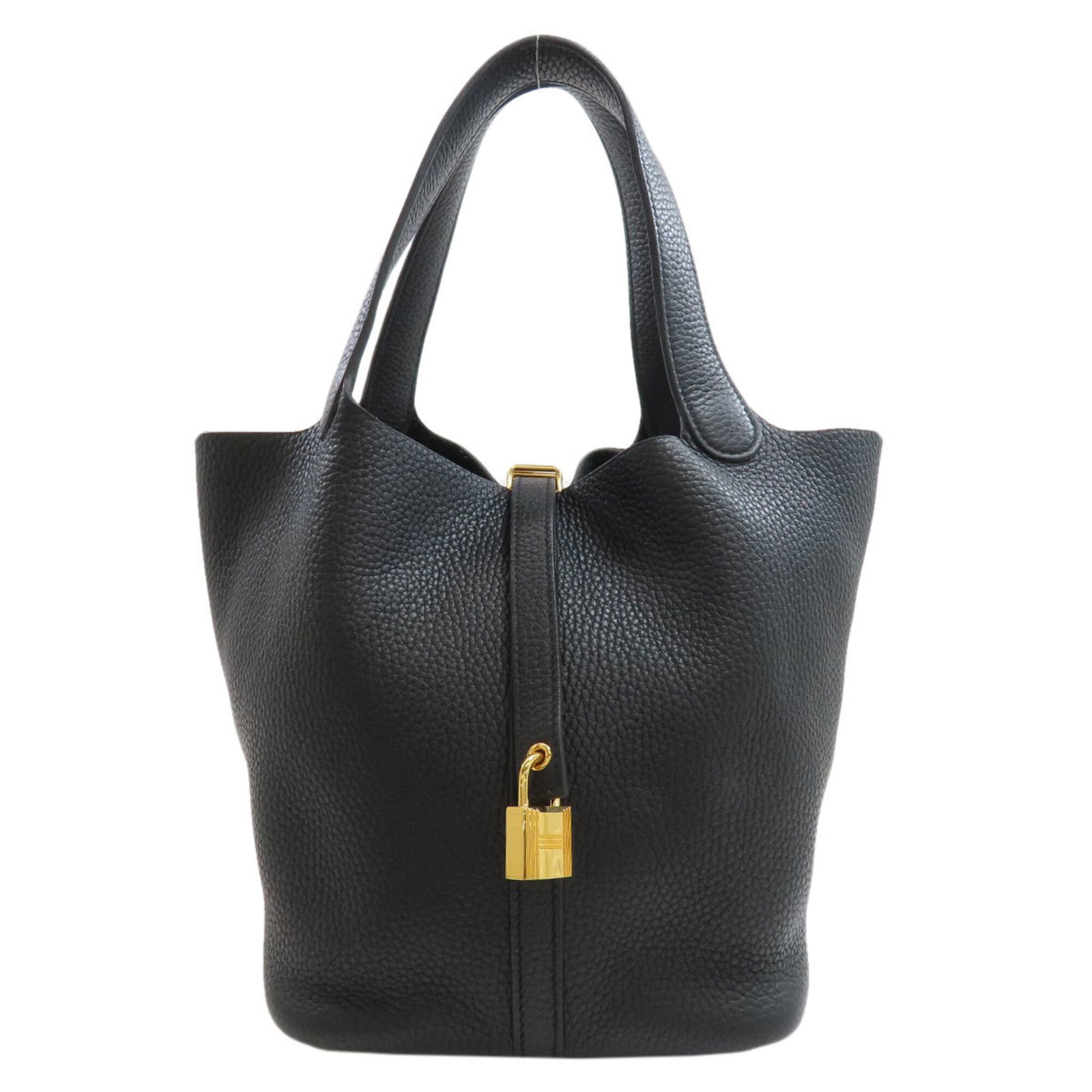 Clemence Leather Handbag Taurillon Hermes: Clemence Leather Handbag Taurillon Hermes Taurillon clemence leather gives this Picotin handbag a sophisticated, textured look. With its sleek black color and belt closure, this stylish bag is