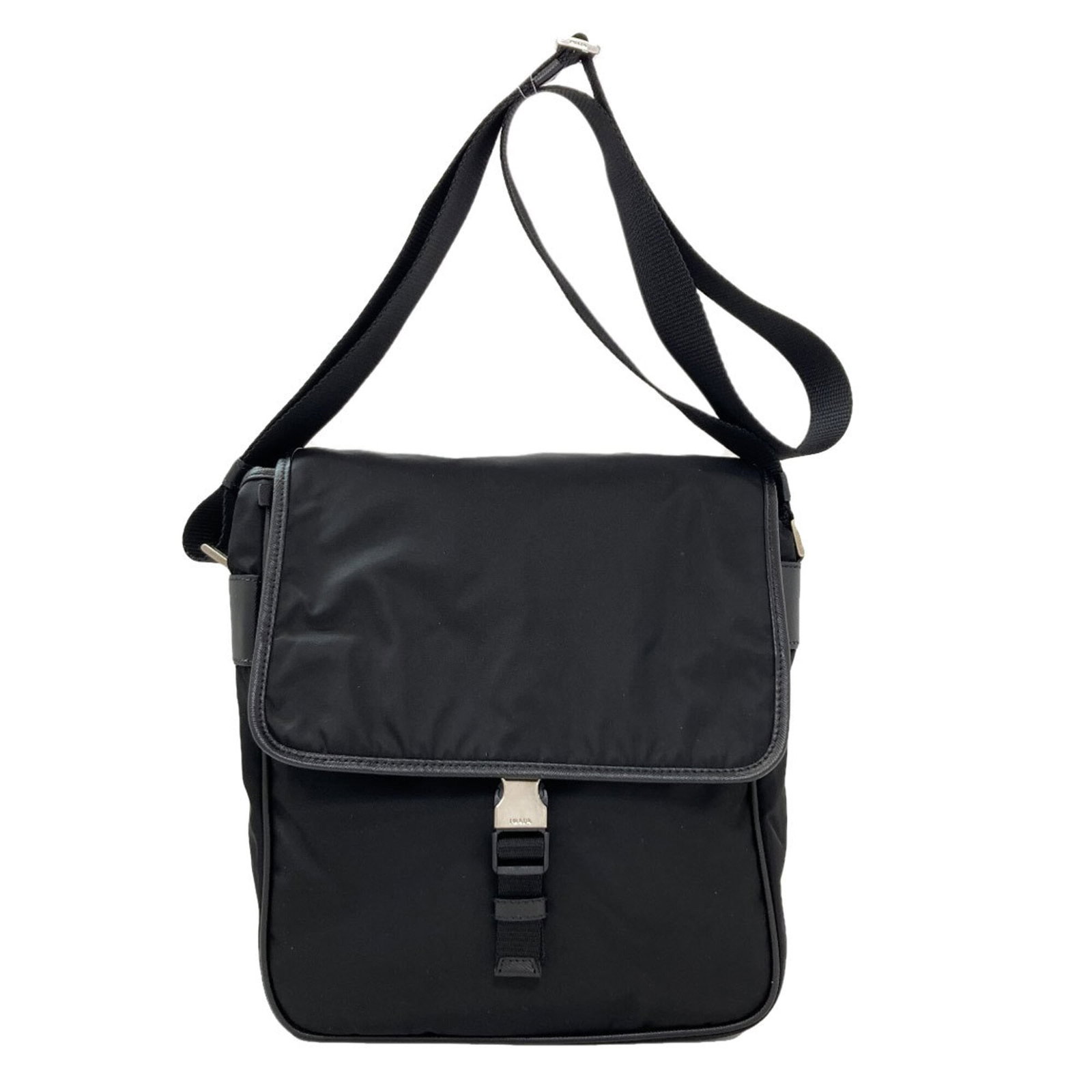 Shoulder Bag Nylon: Shoulder Bag Nylon Black Prada Nylon Shoulder Bag with Classic Design. Made from durable nylon, this 30cm shoulder bag features a timeless design with a compact size and sleek shape. Perfect for