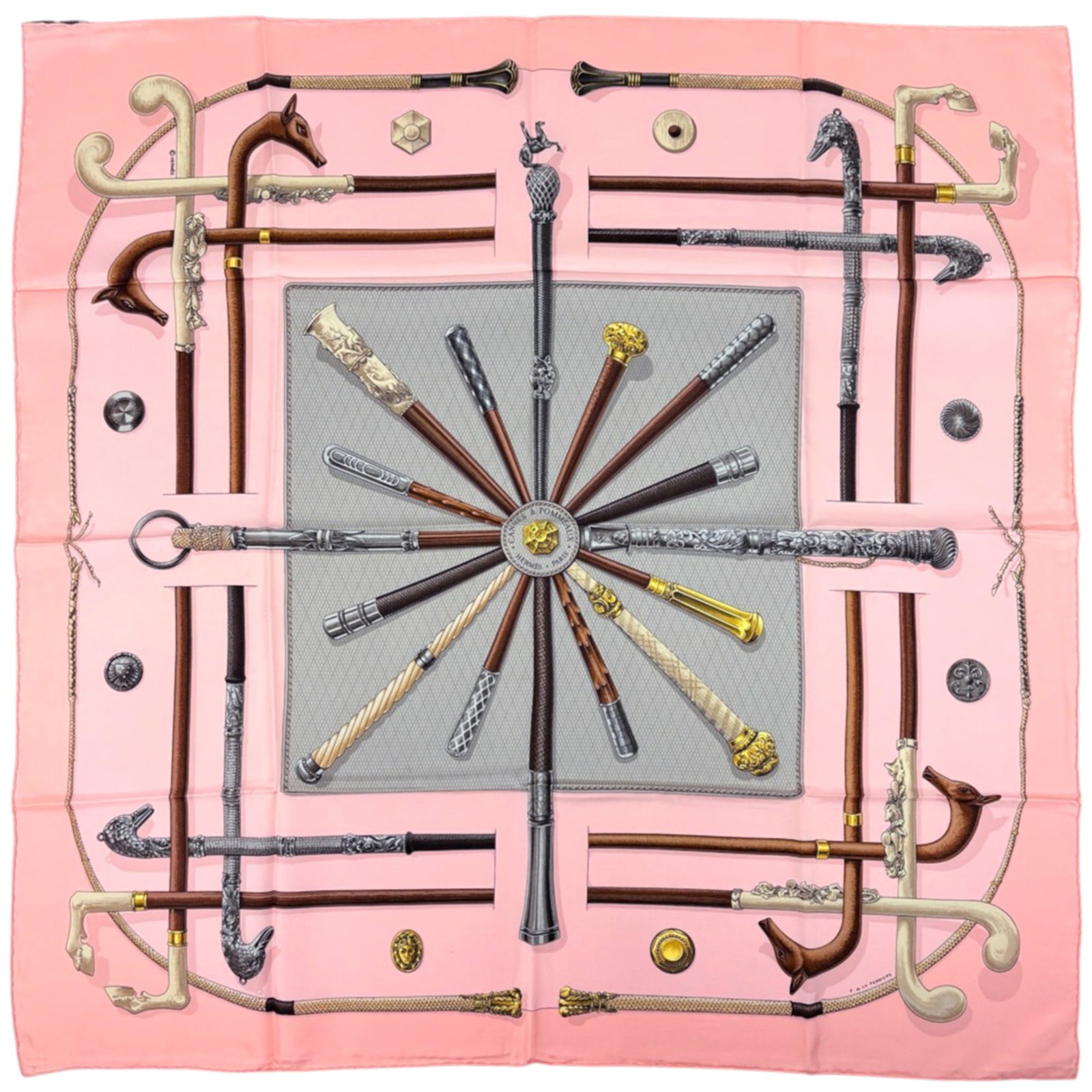 Silk Hermes Scarf: Silk Hermes Scarf Silk from the renowned French fashion house, this 90cm x 89cm Hermes scarf boasts a vibrant multi-color design with a pop of pink, adding a touch of elegance to any outfit. Made