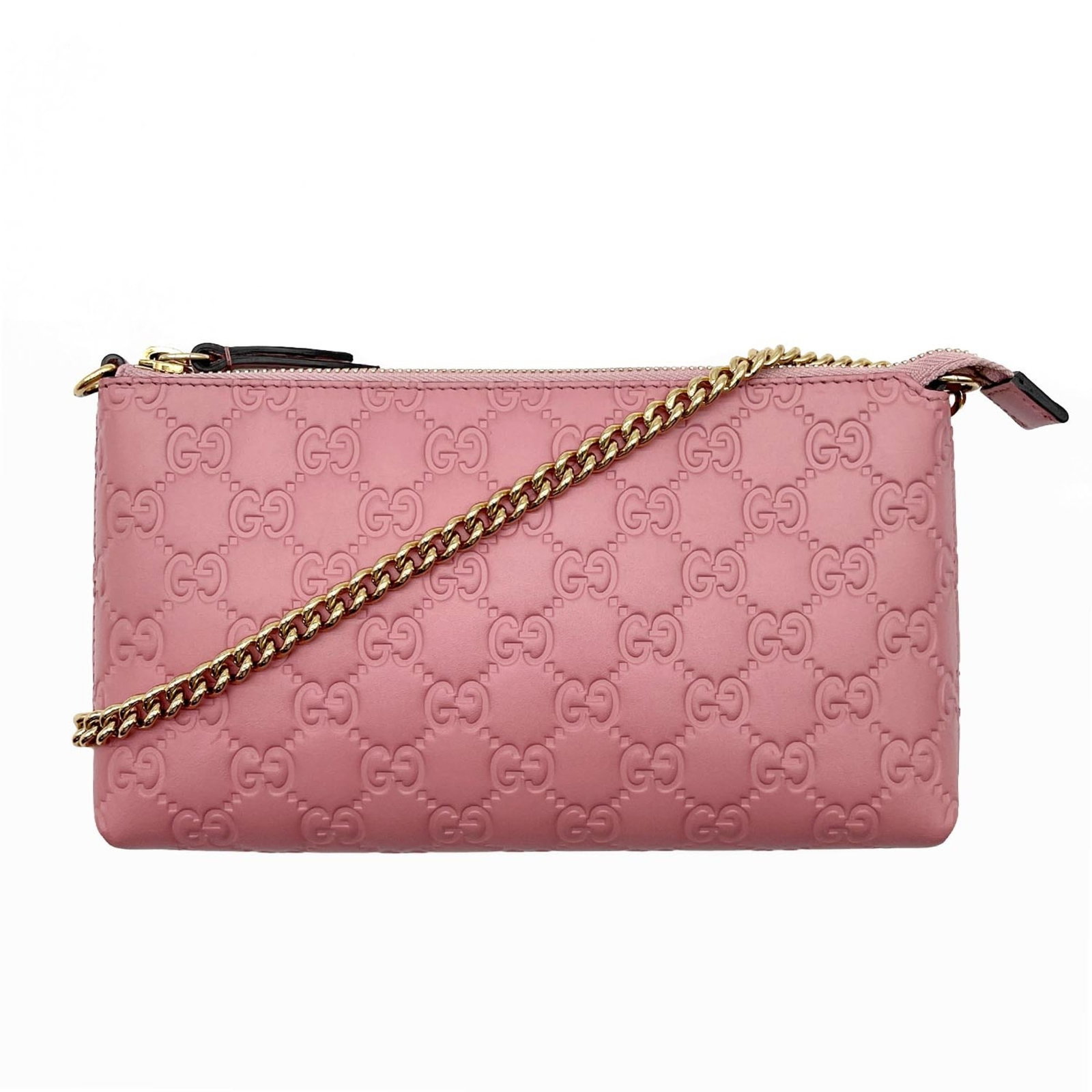 Handbag Leather Pouch Gucci: Handbag Leather Pouch Gucci Pink Gucci Leather Pouch. Made from high-quality leather, this small, stylish pouch measures 12.5cm x 22.5cm x 3cm. The iconic Gucci brand adds a touch of luxury to this co