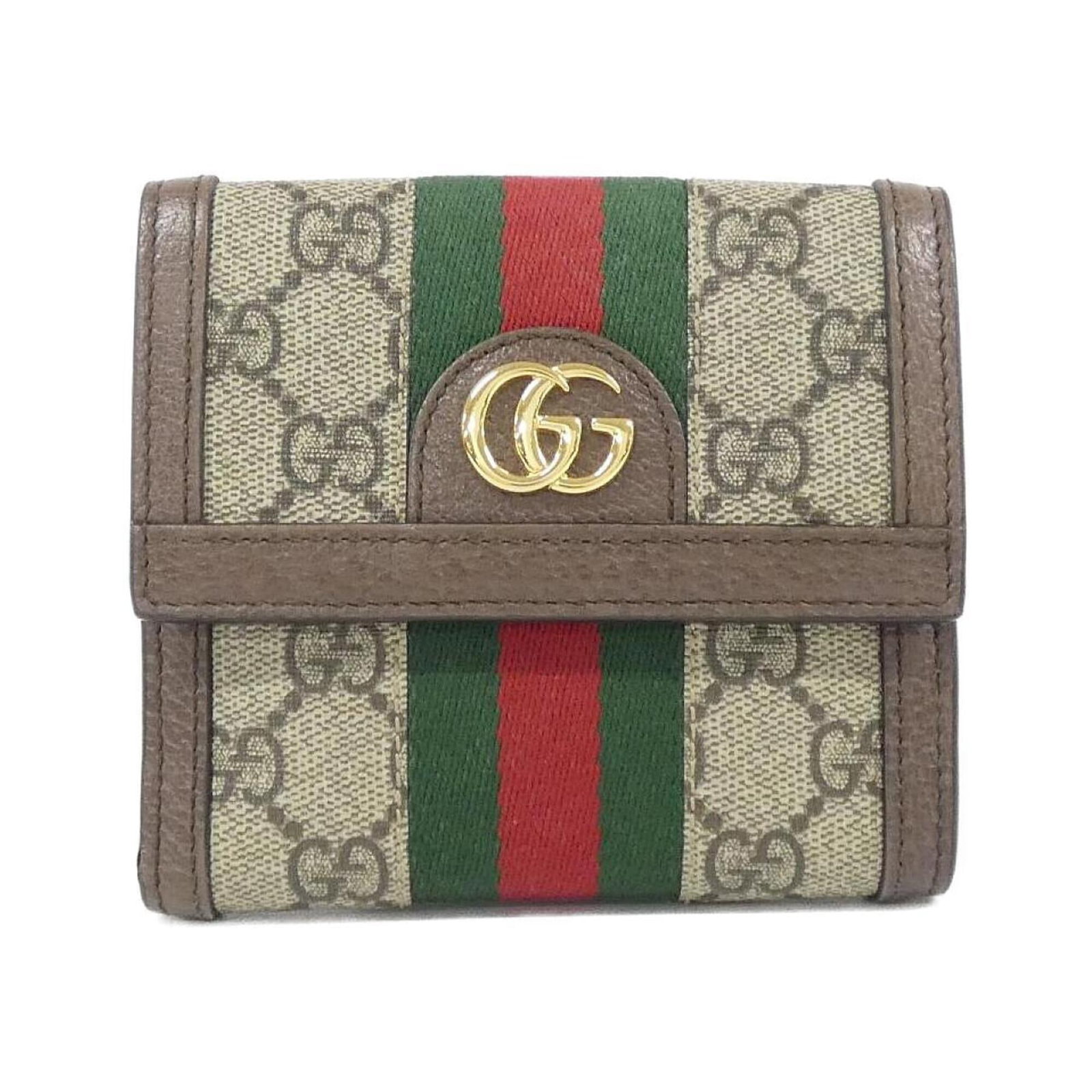 Gg Supreme Canvas Bi Fold Wallet: Gg Supreme Canvas Bi Fold Wallet GG Supreme Canvas Bi Fold Wallet in Beige and Brown, measuring 11cm x 12cm x 3cm, features a unique combination of materials and colors. This bi-fold wallet showcases