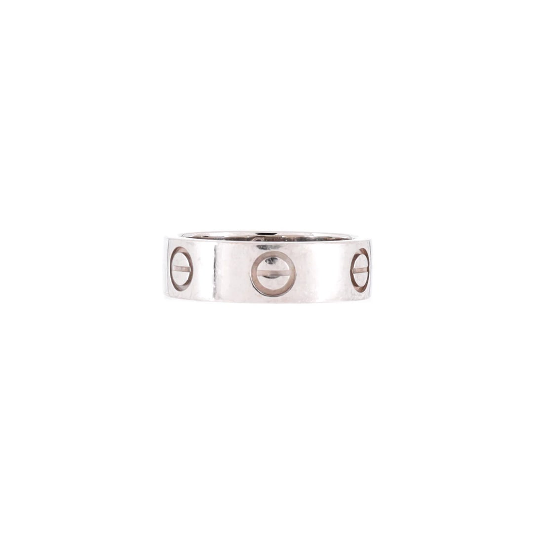 Love Band Ring Platinum Cartier: Love Band Ring Platinum Cartier Platinum Cartier Love Band Ring with a silver exterior and interior, featuring a 5.50 mm width and a ring size range of 5.25 - 50. This ring boasts a silver color and p