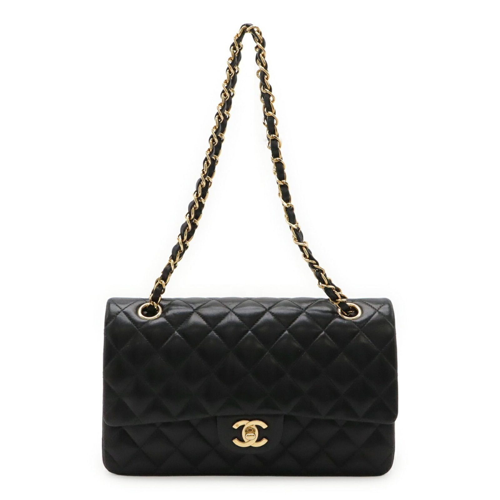 Shoulder Bag Leather Chanel: Shoulder Bag Leather Chanel Black Lambskin Shoulder Bag from Chanel, measuring 15cm x 25cm x 6.5cm, features a sleek design and premium leather construction. This stylish bag weighs 550g and boasts a