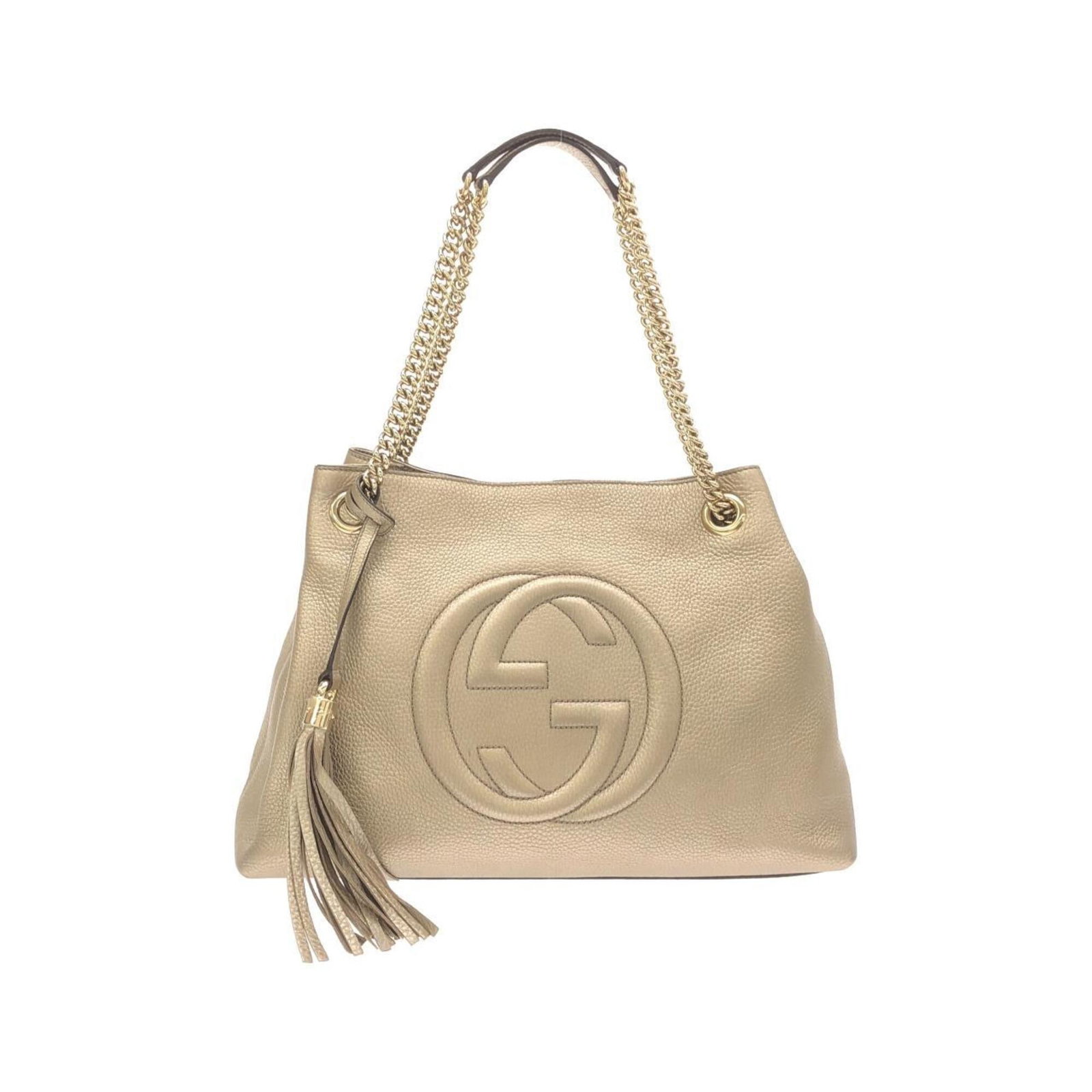 Shoulder Bag Leather: Shoulder Bag Leather The Gucci MPN 308982 AH90G Shoulder Bag is a luxurious leather bag with a metallic beige and metallic gold color combination, featuring a striking design. Measuring 27cm x 40cm x