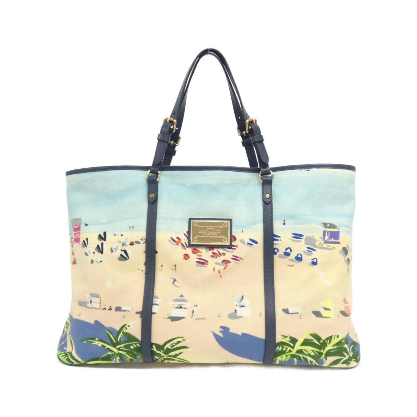 Canvas Handbag Louis Vuitton: Canvas Handbag Louis Vuitton Canvas Handbag Louis Vuitton in Beige and Light Blue. This canvas handbag features a classic design with a signature Louis Vuitton monogram pattern, measuring 34cm x 52cm