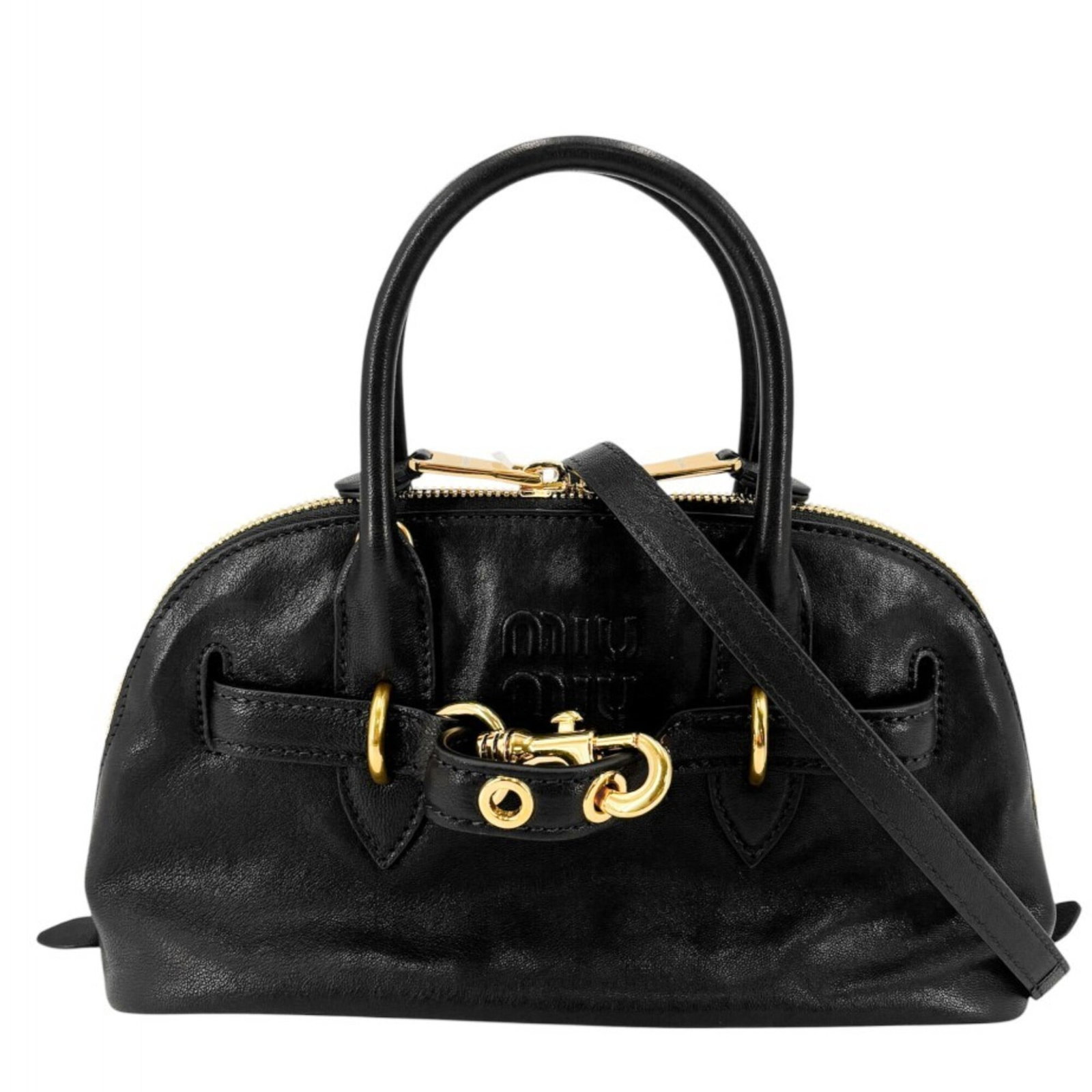 Miu Handbag Shoulder Bag Leather: Miu Handbag Shoulder Bag Leather Black leather shoulder bag with a sleek design, measuring 16.5cm x 28cm x 10cm, perfect for everyday use. The bag features a classic style with a timeless look, ideal