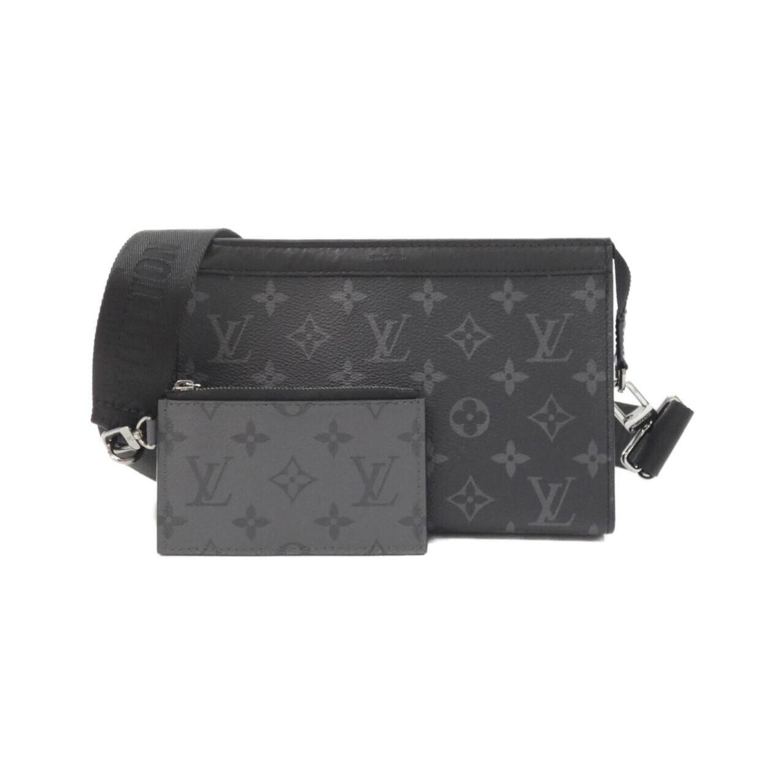 Monogram Eclipse Vuitton Bag Shoulder Louis: Monogram Eclipse Vuitton Bag Shoulder Louis The Monogram Eclipse Vuitton Bag Shoulder Louis boasts a sleek black and gris color scheme, adorned with iconic Monogram Eclipse patterns. With its silver