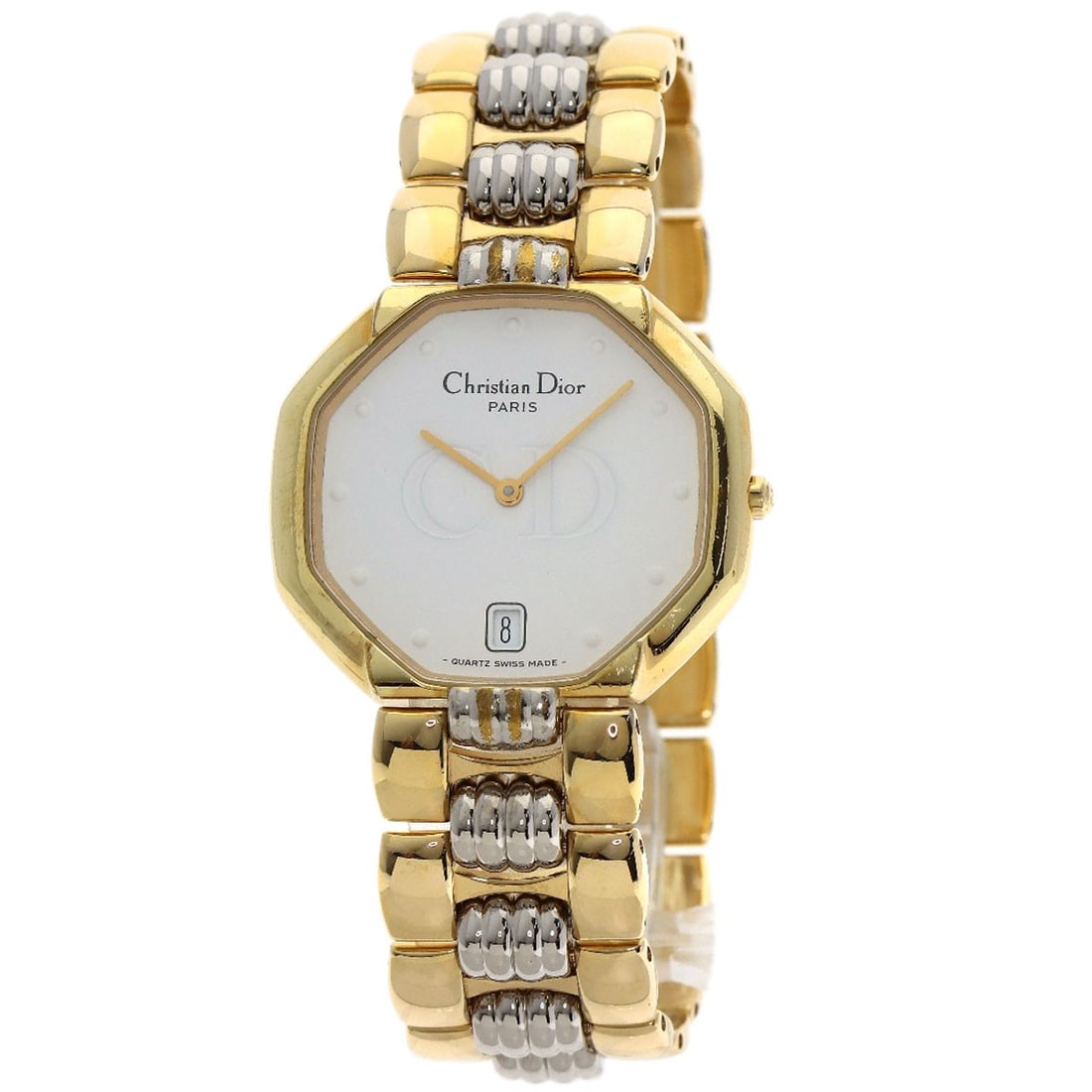 Christian Dior Octagon Watches D45-134 Gold Plated/ Gold Plated: Christian Dior Octagon Watches D45-134 Gold Plated/ Gold Plated The Christian Dior Octagon Watches D45-134 boasts a sleek 32mm gold-plated case, complemented by a white analog dial and gold-plated bez