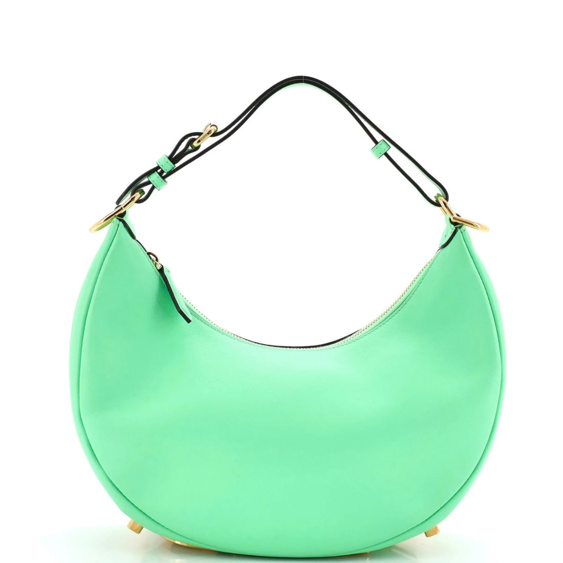 Fendi Small Leather Bag: Fendi Small Leather Bag Small Fendi Leather Hobo Bag in Green. This Fendigraphy bag features a durable green leather exterior with minor creases, a black fabric interior, and gold hardware. With its