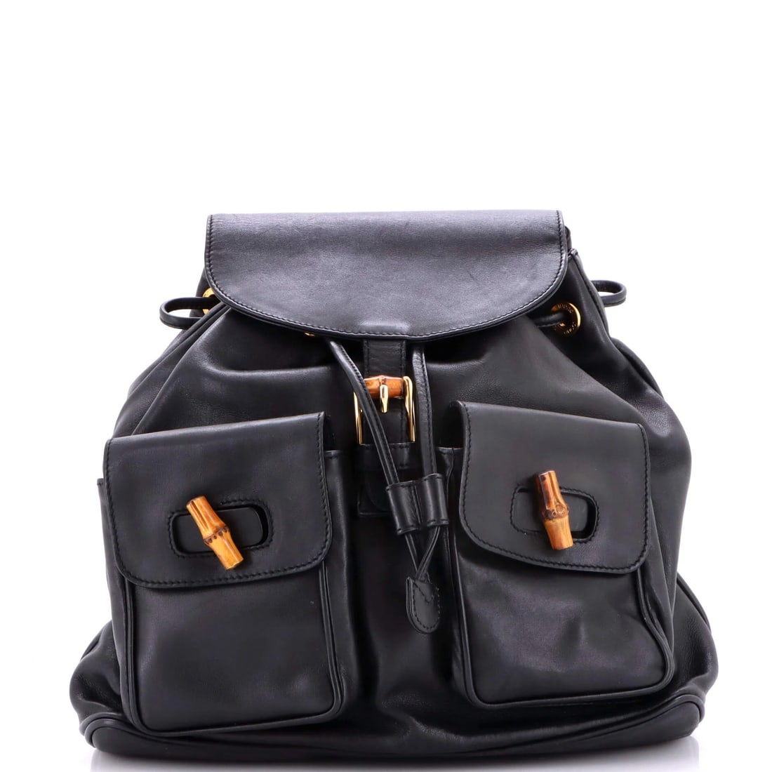 Medium Bamboo Leather Backpack Gucci Vintage: Medium Bamboo Leather Backpack Gucci Vintage Black Medium Bamboo Leather Gucci Vintage Backpack with Gold Hardware, featuring a classic backpack design with a medium size and durable leather exterior,
