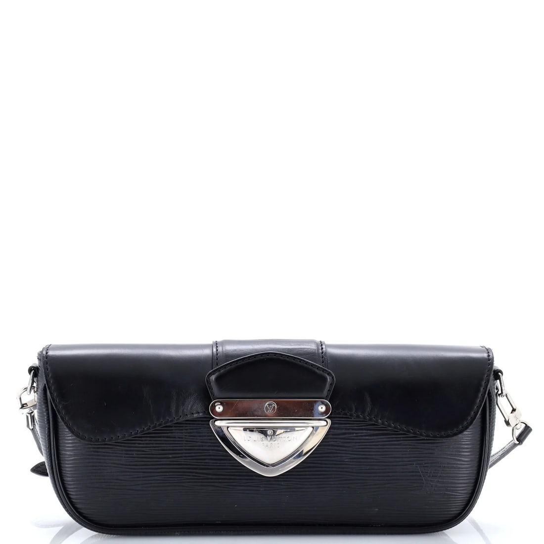 Epi Leather Montaigne Clutch Louis Vuitton: Epi Leather Montaigne Clutch Louis Vuitton Black Epi Leather Montaigne Clutch by Louis Vuitton, featuring a classic design with scuffs and creases on the exterior and a microfiber interior with heavy
