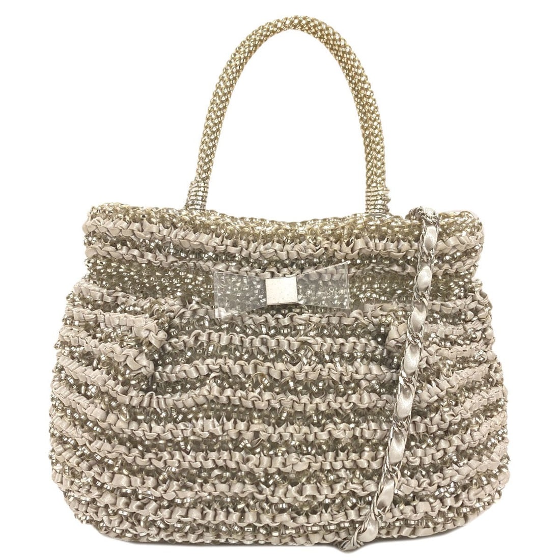 Anteprima Wire Bag 2Way Handbag Pvc: Anteprima Wire Bag 2Way Handbag Pvc Silver PVC Anteprima Wire Bag 2Way Handbag. This sleek handbag features a silver exterior made from PVC, offering a modern and durable design. Its unique 2-way