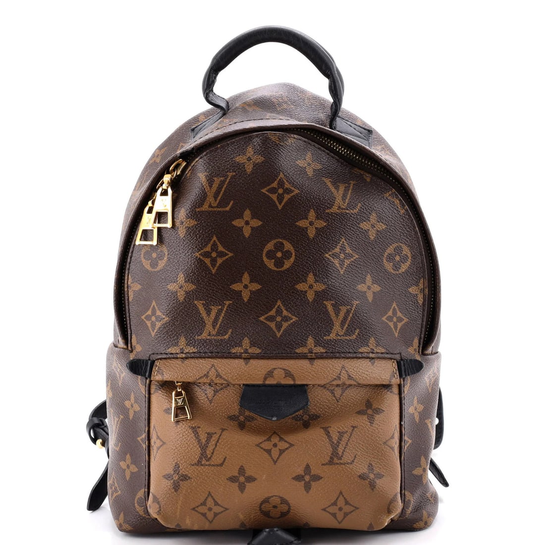 Louis Vuitton Palm Springs Backpack Reverse Monogram Canvas PM: Louis Vuitton Palm Springs Backpack Reverse Monogram Canvas PM Brown Louis Vuitton Palm Springs Backpack Reverse Monogram Canvas PM has scuffs, stains, edge wear, and minor creases on its exterior. Th