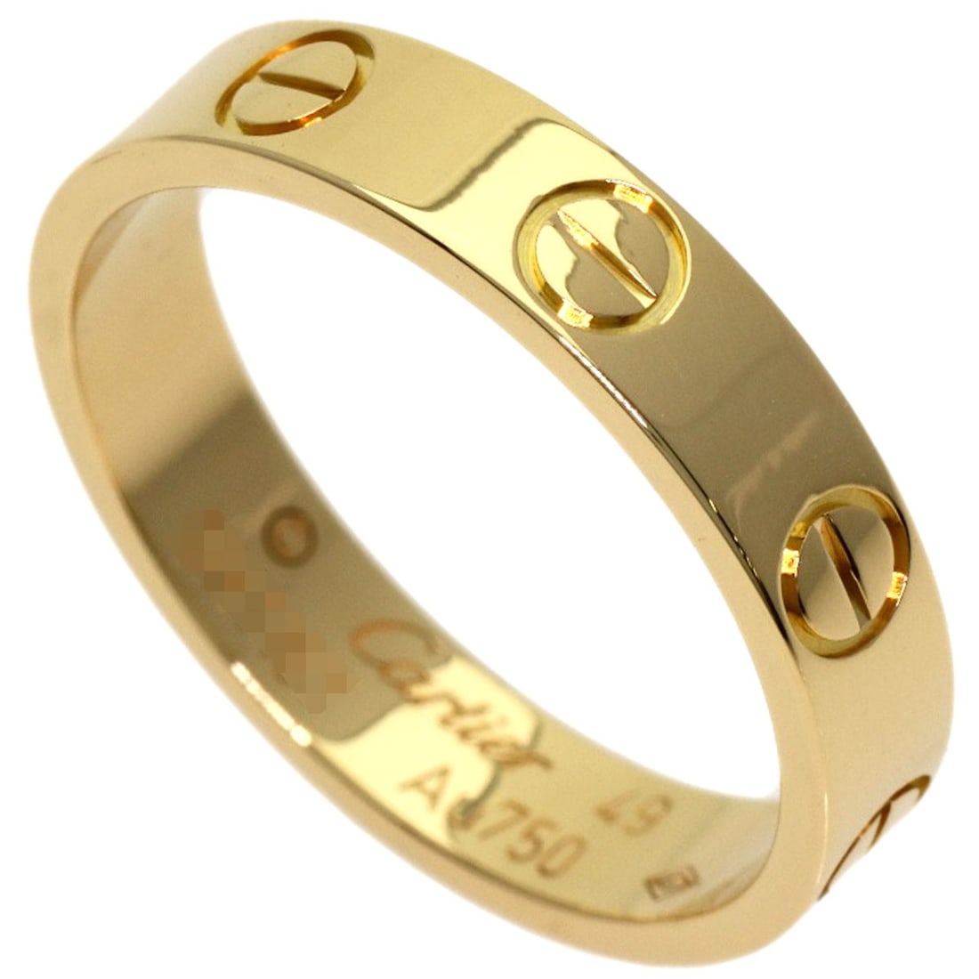 Yellow Gold K18 Mini Love Cartier Ring: Yellow Gold K18 Mini Love Cartier Ring K18 Yellow Gold Mini Love Cartier Ring. This 5(US) ring features a K18 yellow gold exterior with no main stone. A signature is present on the ring, bearing Carti