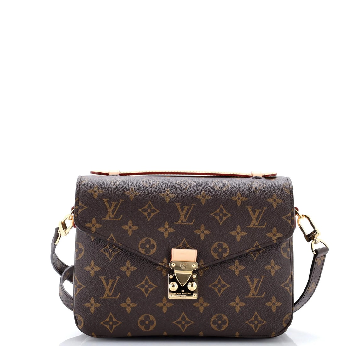 Canvas Monogram Pochette Louis Vuitton: Canvas Monogram Pochette Louis Vuitton Brown Canvas Monogram Pochette Messenger Bag with Gold Hardware, featuring a classic Louis Vuitton design and signature monogram pattern, with minor scuffs and e