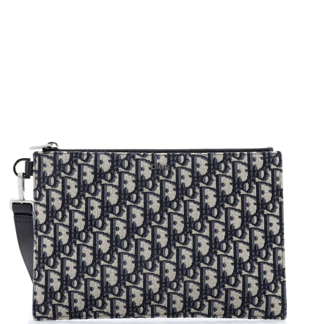 Christian Dior Oblique Canvas Pouch A5: Christian Dior Oblique Canvas Pouch A5 Blue Oblique Canvas A5 Pouch from Christian Dior, featuring a plain canvas exterior with minor glue stains, minor creases, and minor stains, and a blue interior 