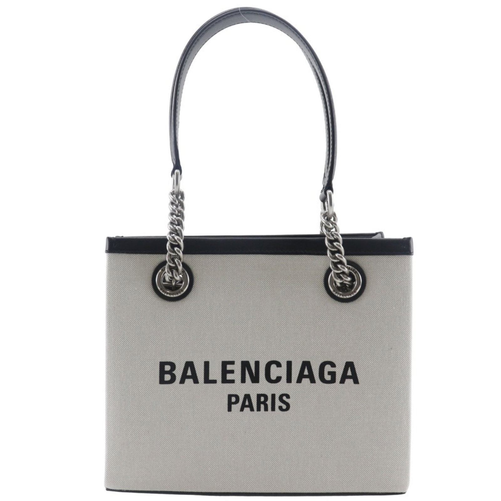 Nylon Canvas Tote Bag By Balenciaga: Nylon Canvas Tote Bag By Balenciaga Nylon canvas tote bag from Balenciaga, featuring a light gray color and compact size. This bag comes with a box and dust bag for storage and protection. A stylish