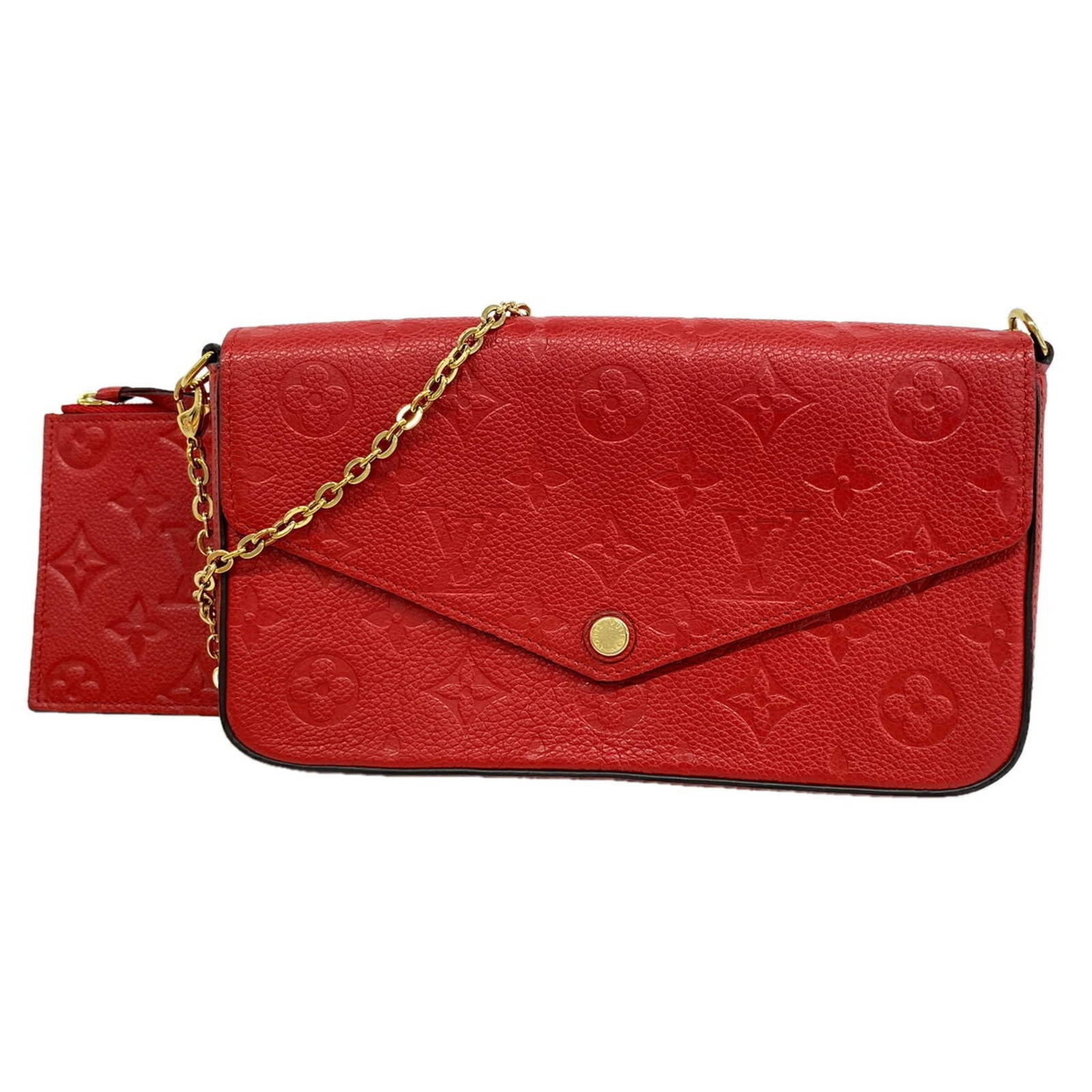 Louis Vuitton Chain Shoulder Wallet: Louis Vuitton Chain Shoulder Wallet Cerise-colored chain shoulder wallet from Louis Vuitton, featuring a sleek 12.5cm x 21.5cm x 3cm design that adds a touch of sophisticated elegance to any outfit.