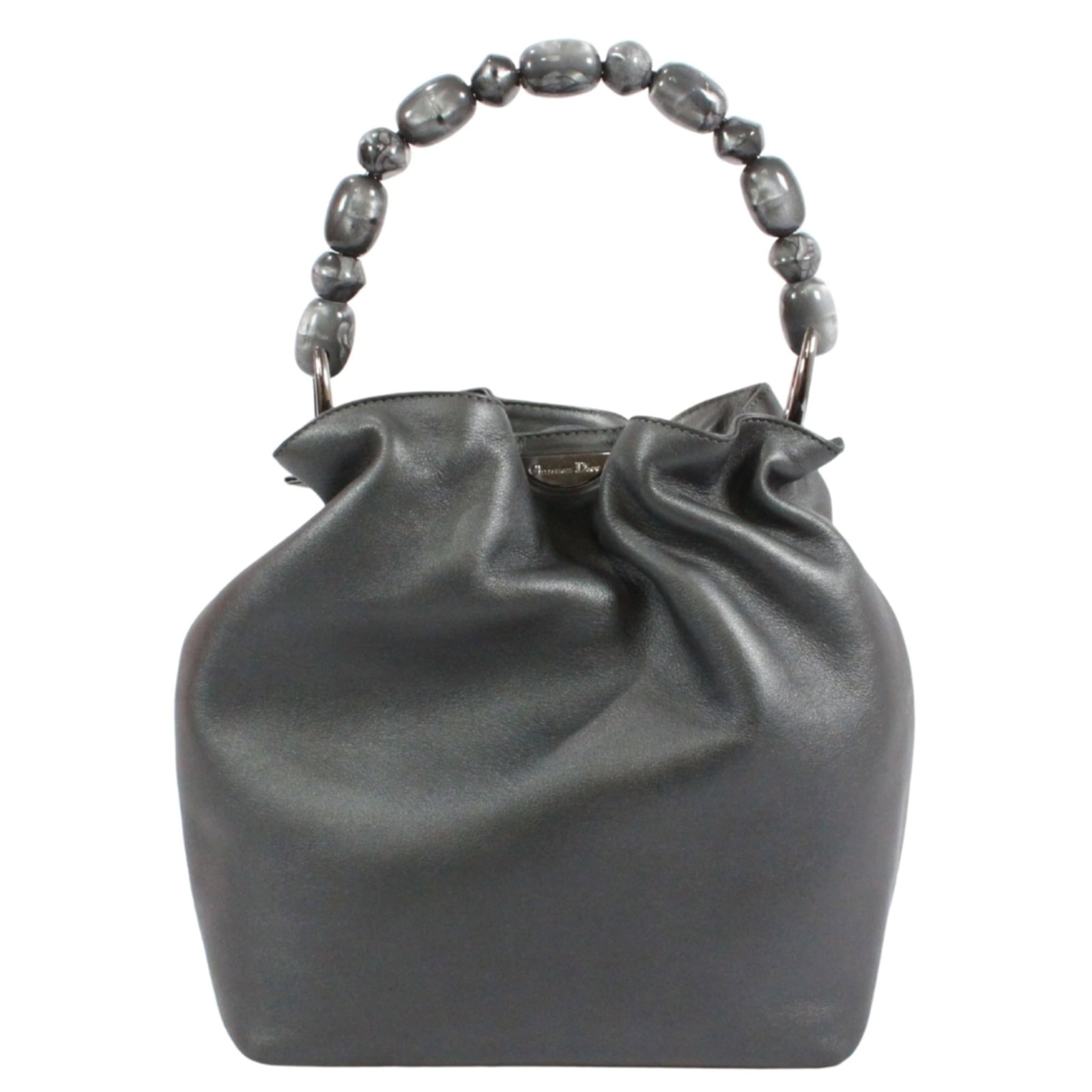 Handbag Leather Dior Christian: Handbag Leather Dior Christian The Christian Dior handbag is crafted from high-quality leather, featuring a sleek gray color that adds a touch of sophistication to any outfit. Measuring 23cm x 27cm x