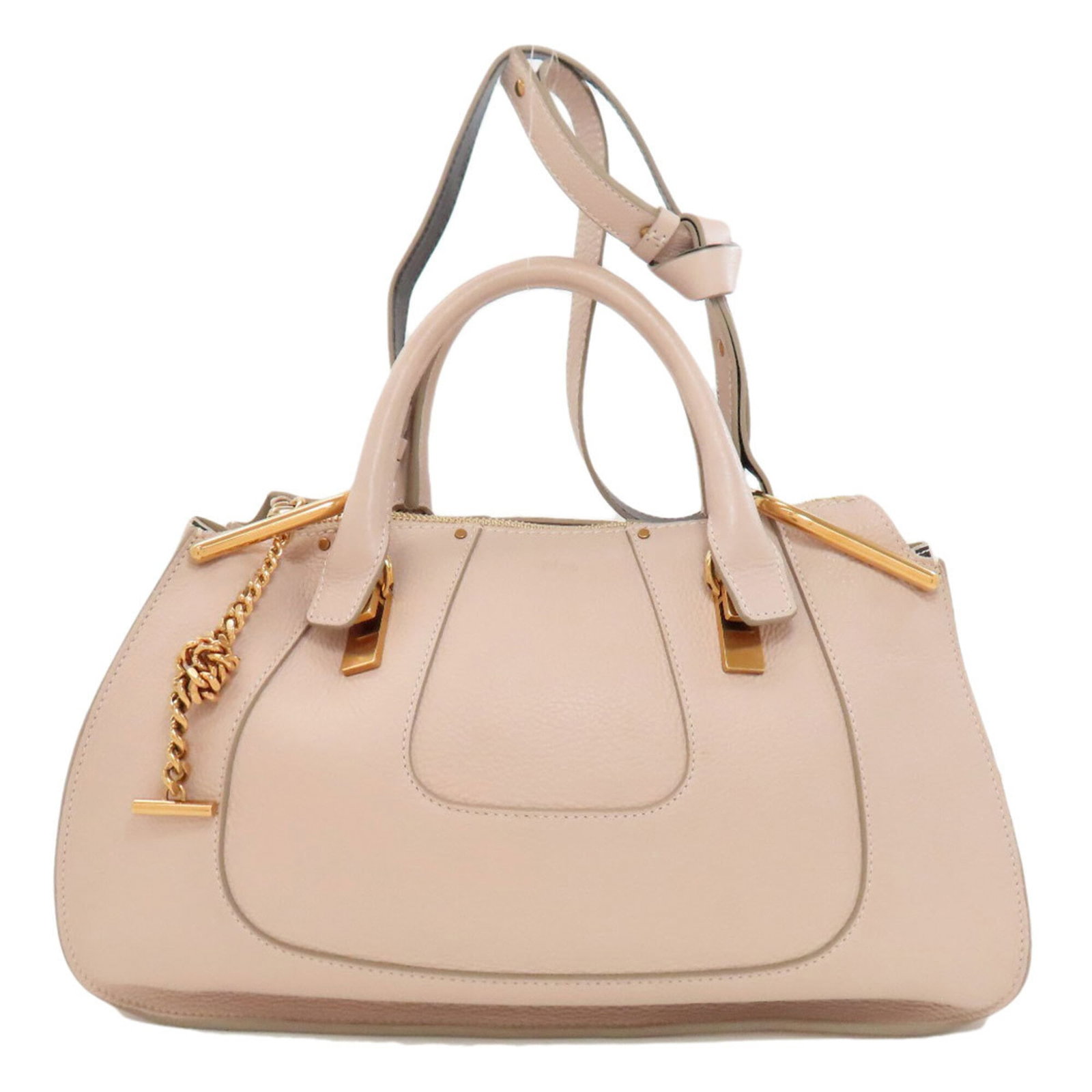 Handbag Leather by Chlo: Handbag Leather by Chlo Pink beige Chlo leather handbag with a zipper closure, available in a size of 24cm x 37cm x 14cm. This stylish bag features a handle length of 22cm and adjustable strap length
