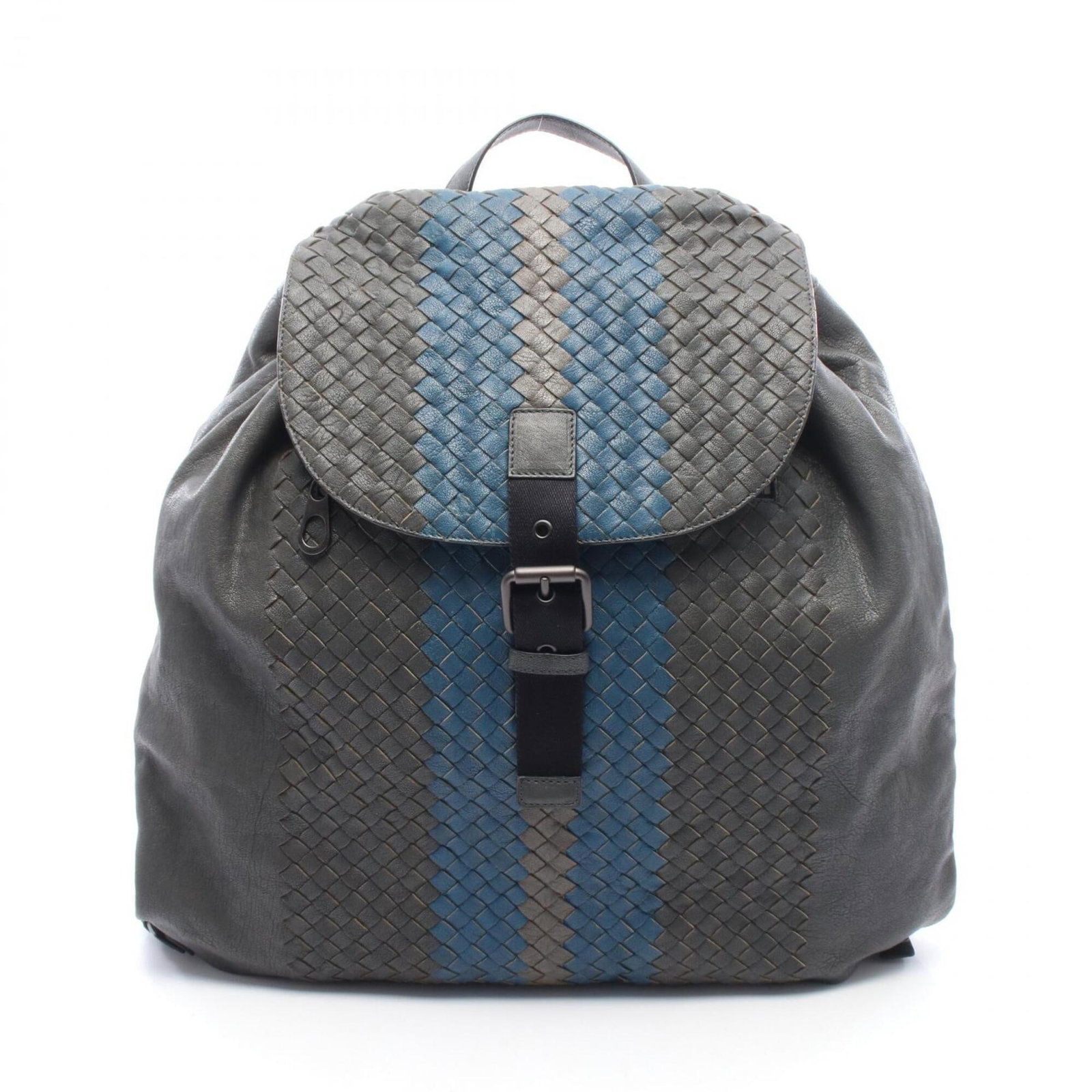 Intrecciato Backpack Bottega Veneta: Intrecciato Backpack Bottega Veneta Intrecciato woven fabric gives this Bottega Veneta backpack its signature texture and visual interest. The blue and gray color combination adds a touch of