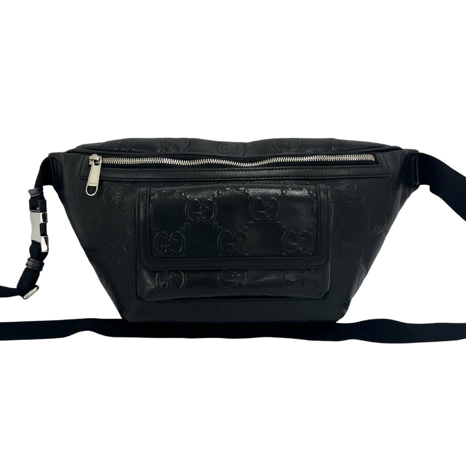 Bag Leather Sling Shoulder Gucci Pouch: Bag Leather Sling Shoulder Gucci Pouch Black leather Gucci sling shoulder pouch with classic design and sleek silhouette. Made from high-quality leather, this stylish bag features a compact size and c