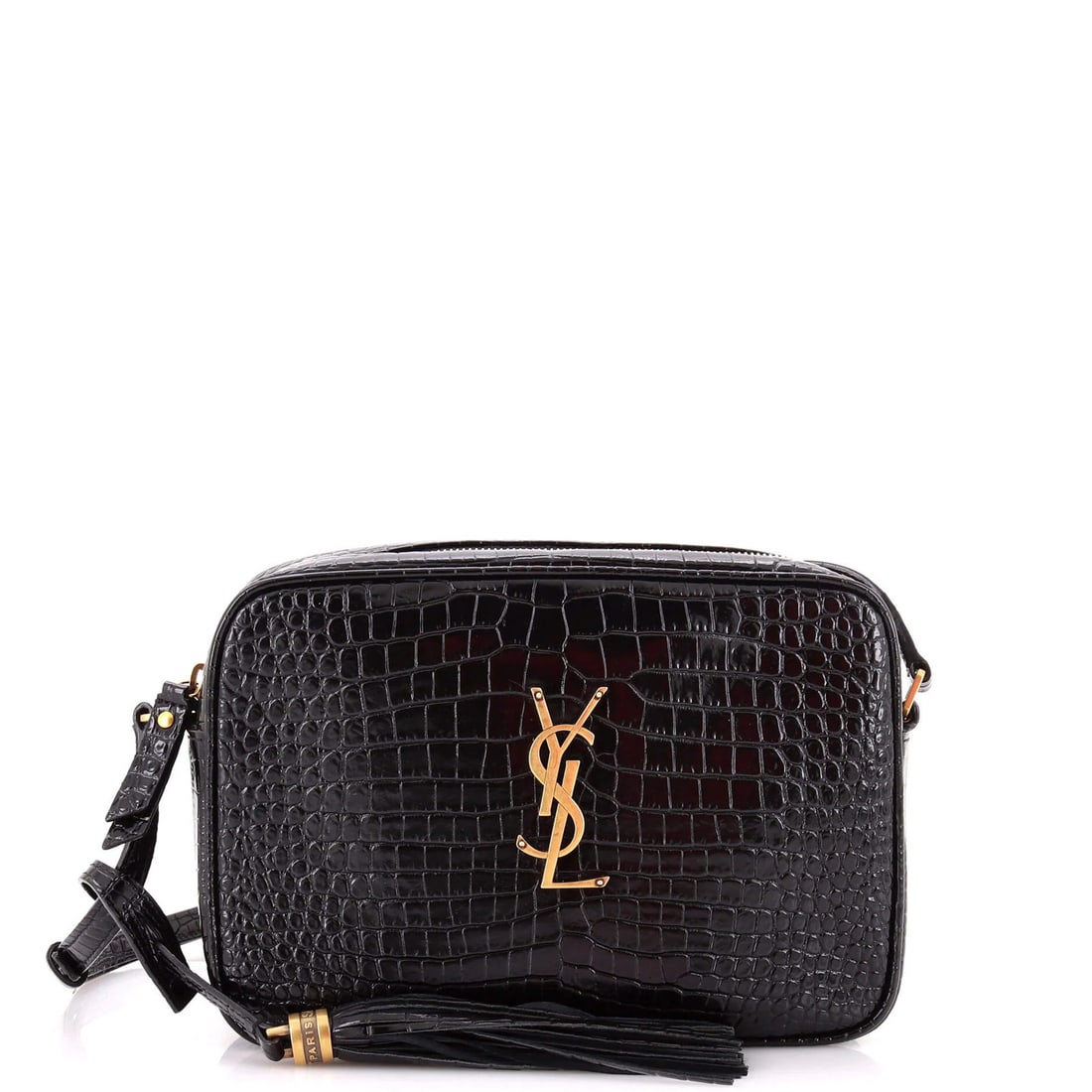 Crocodile leather small bag Lou camera Saint Laurent: Crocodile leather small bag Lou camera Saint Laurent Small Saint Laurent Lou Camera Bag in Black Crocodile Embossed Leather. This cross-body bag features a sleek design with a 6" height and 9" width, 