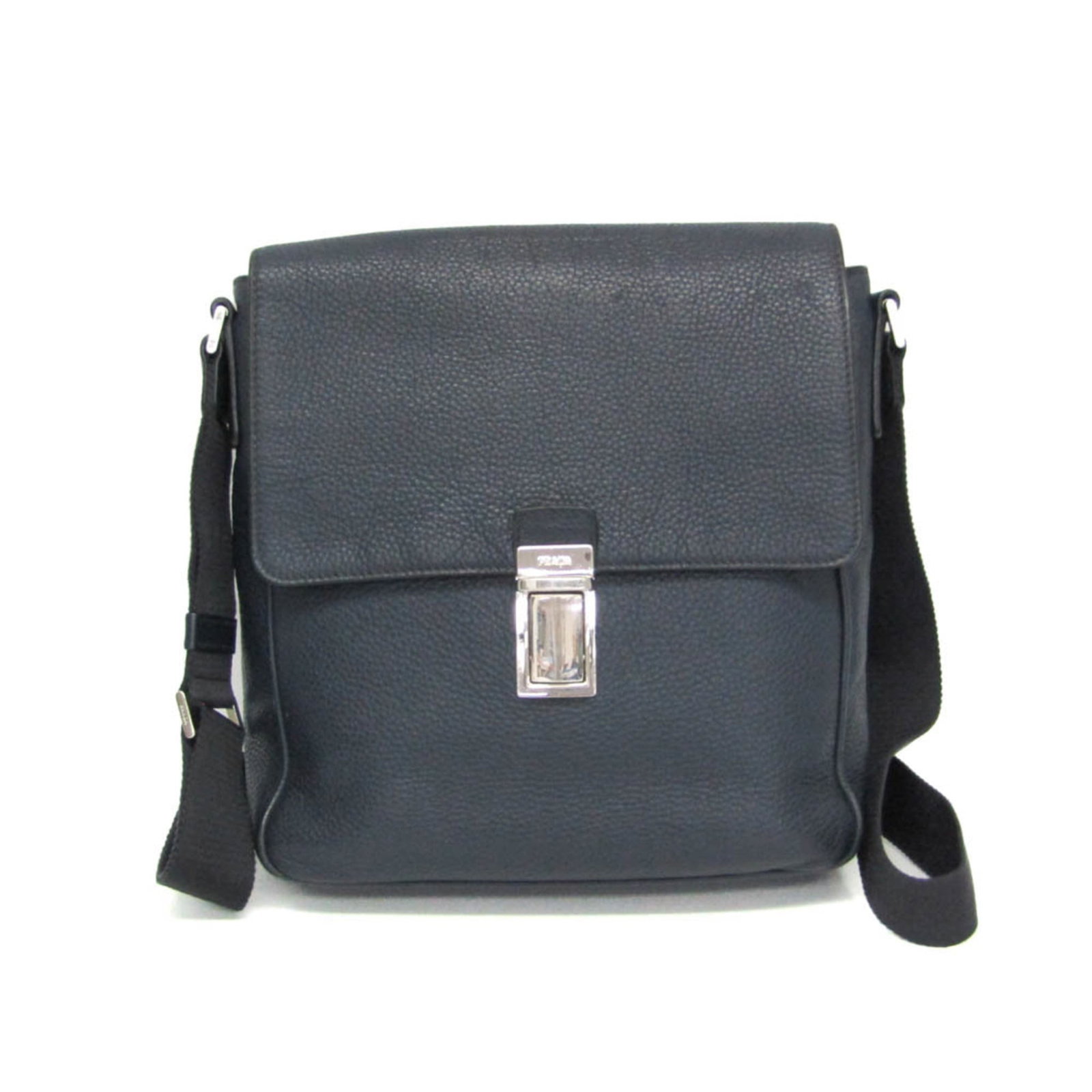 Messenger Bag Leather Shoulder Bag Prada: Messenger Bag Leather Shoulder Bag Prada Navy leather messenger bag with a classic design, featuring a push lock closure, zipper pocket, and open pocket for added functionality. Measuring 27cm x 24cm
