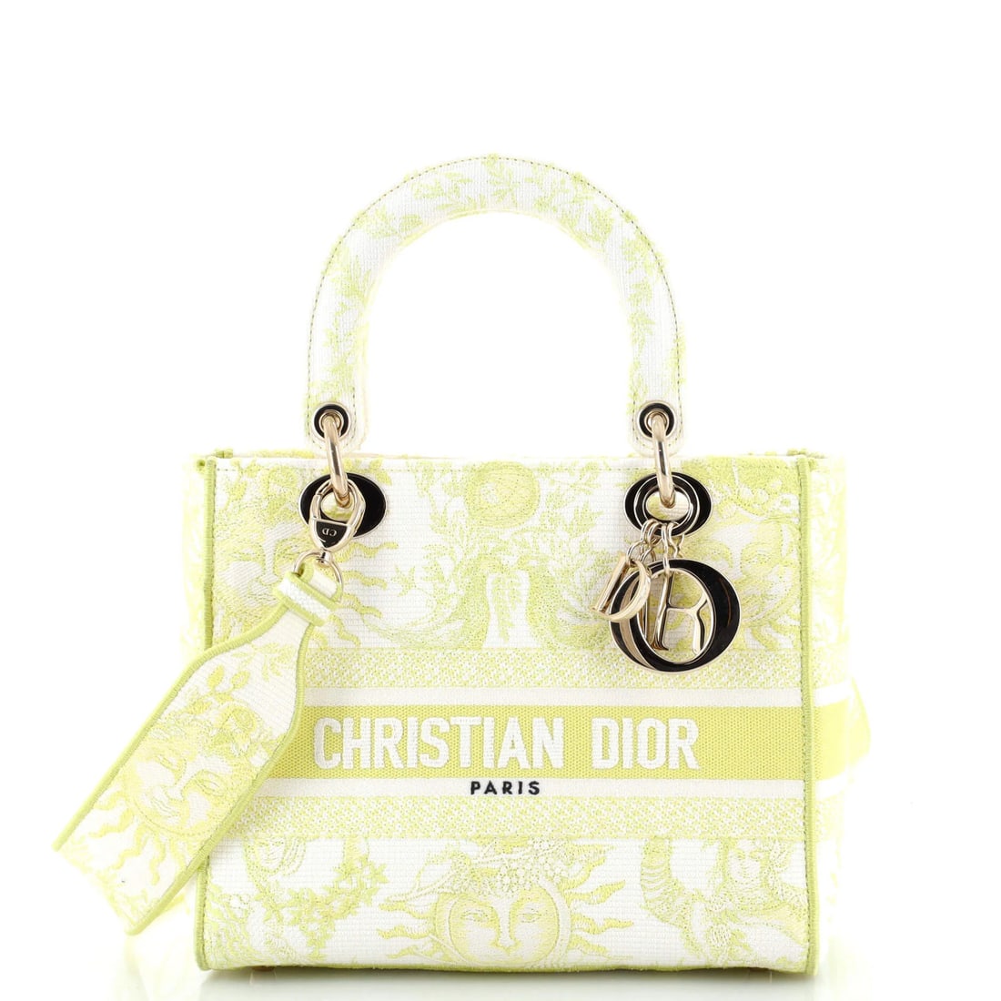 Lady D-Lite Bag Embroidered Canvas Christian Dior Medium: Lady D-Lite Bag Embroidered Canvas Christian Dior Medium The Lady D-Lite Bag Embroidered Canvas Christian Dior Medium boasts a vibrant yellow exterior and interior, beautifully complemented by gold to