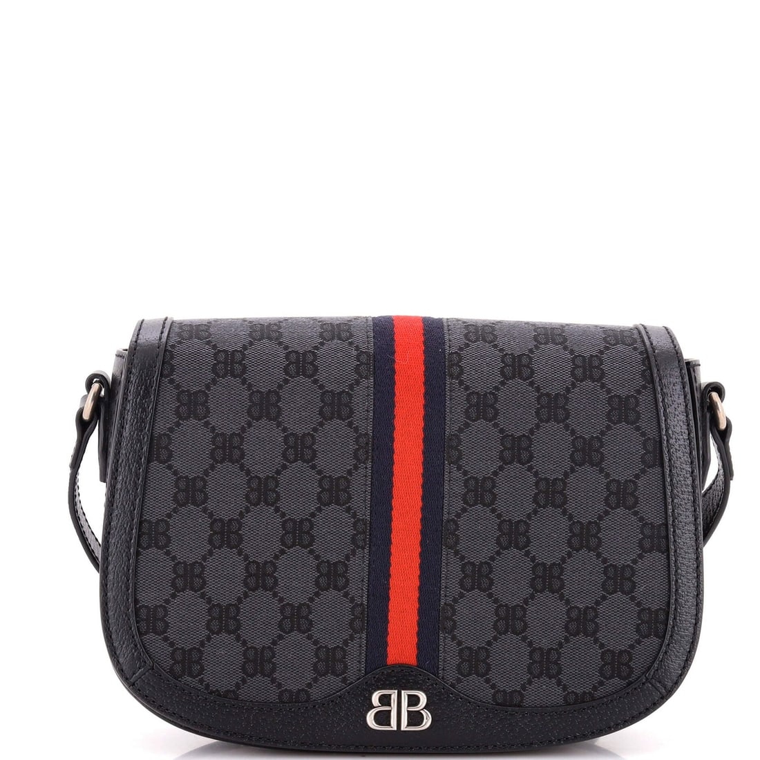 Hacker Project Flap Bag BB Canvas Medium Gucci Balenciaga: Hacker Project Flap Bag BB Canvas Medium Gucci Balenciaga Canvas Plain Hacker Project Flap Bag BB Medium features a sleek black exterior with silver hardware, while the interior boasts a black fabric