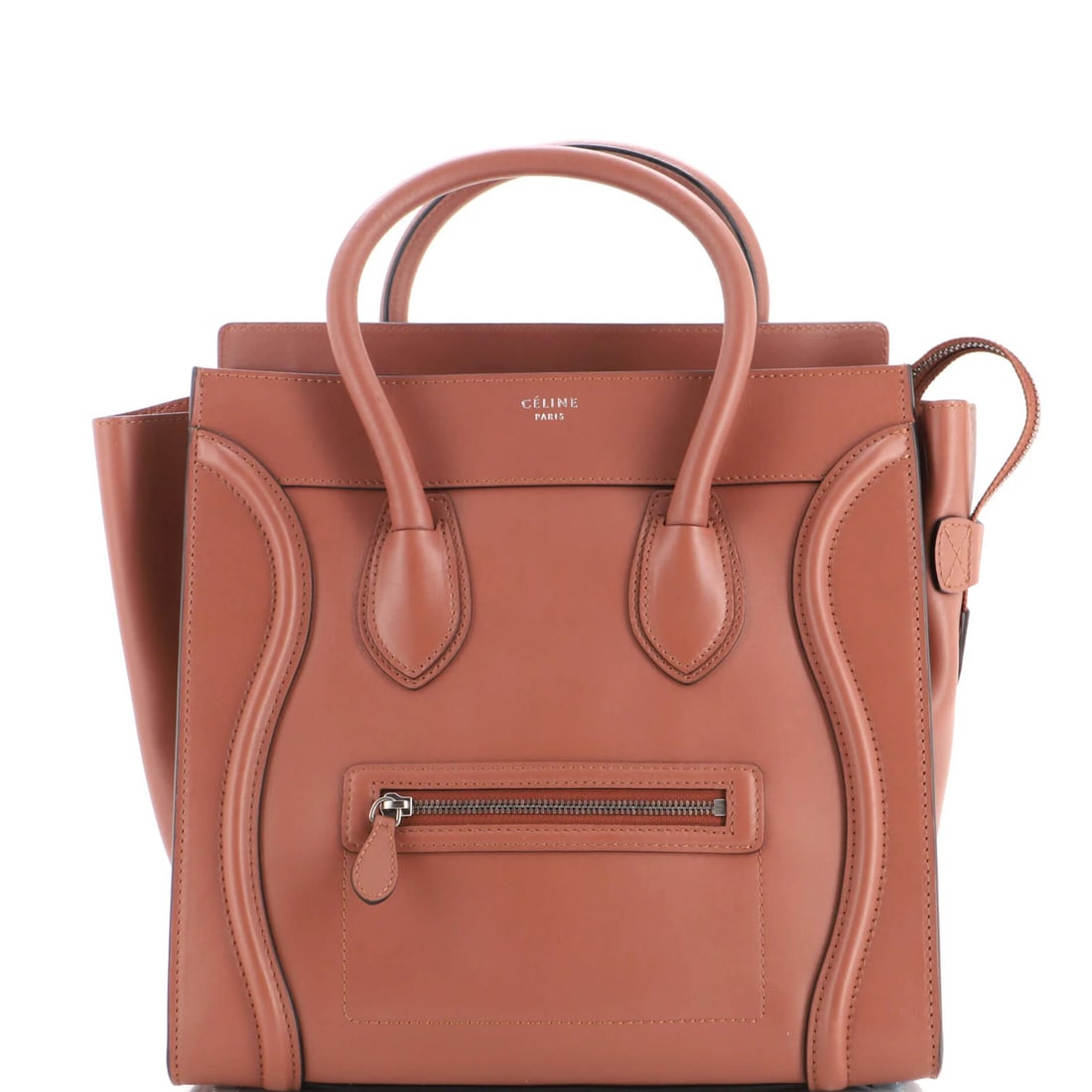 Luggage Bag Smooth Leather Mini Celine: Luggage Bag Smooth Leather Mini Celine Smooth leather exterior, brown in color, and with a classic Celine design, this mini tote bag is a stylish accessory for everyday use. Measuring 12" in height, w