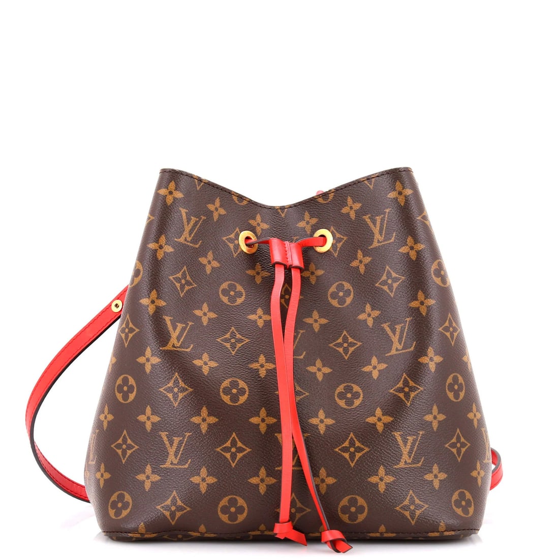 Louis Vuitton NeoNoe Handbag Monogram Canvas with Leather MM: Louis Vuitton NeoNoe Handbag Monogram Canvas with Leather MM Brown Louis Vuitton NeoNoe Handbag Monogram Canvas with Leather MM features a canvas exterior with heavy cracking and minor creases, and a