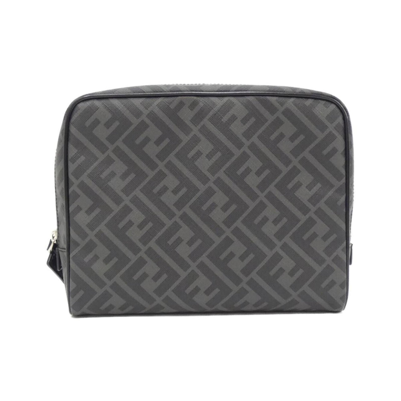 Fendi Canvas Pouch Handbag Coated: Fendi Canvas Pouch Handbag Coated Fendi Canvas Pouch Handbag Coated in Black with Silver Hardware. This coated canvas Fendi handbag features a sleek black design with silver accents, measuring 18cm x