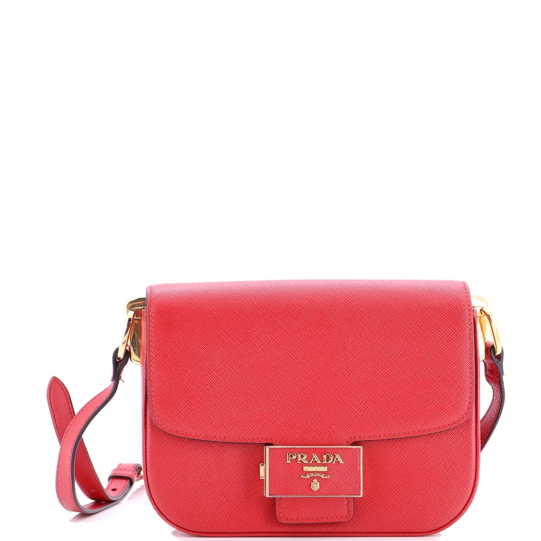 Embleme Bag Saffiano Leather Small Prada: Embleme Bag Saffiano Leather Small Prada Small Prada Embleme Bag Saffiano Leather Red. This small shoulder bag features Saffiano leather exterior with a red color, gold hardware, and a black interior.