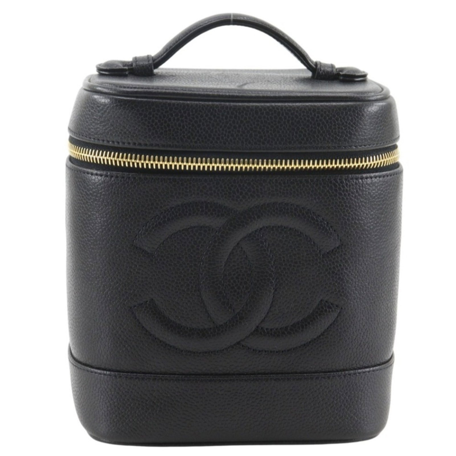 Calfskin Handbag Pouch Chanel: Calfskin Handbag Pouch Chanel Calfskin Handbag Pouch Chanel is made from Grained Calfskin, a classic material for Chanel's iconic designs. This black pouch measures 17cm x 15cm x 13cm and features