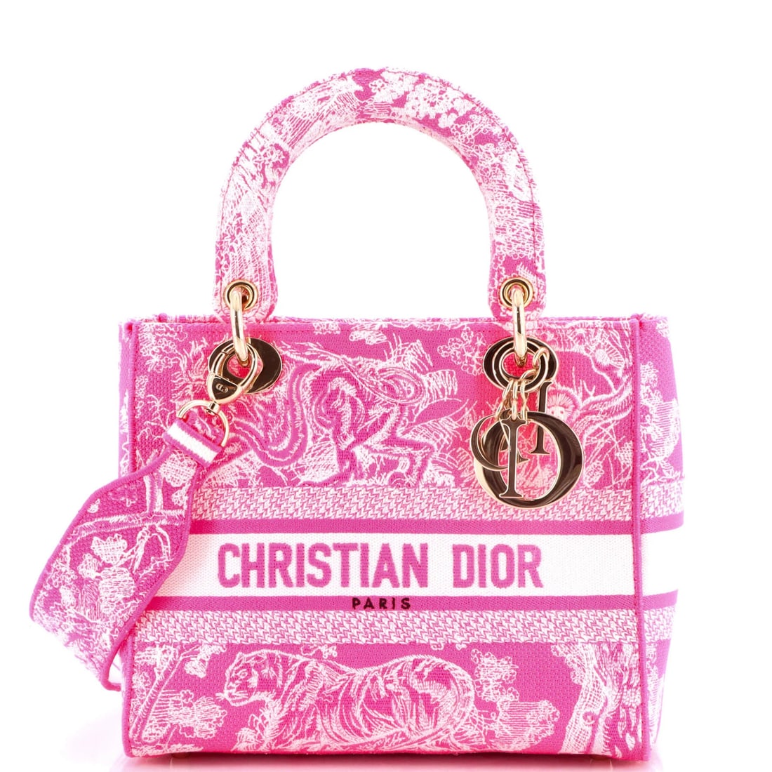 Lady D-Lite Bag Embroidered Canvas Christian Dior Medium: Lady D-Lite Bag Embroidered Canvas Christian Dior Medium The Lady D-Lite Bag Embroidered Canvas Christian Dior Medium boasts a striking pink exterior with embroidered details, adding a touch of elegan