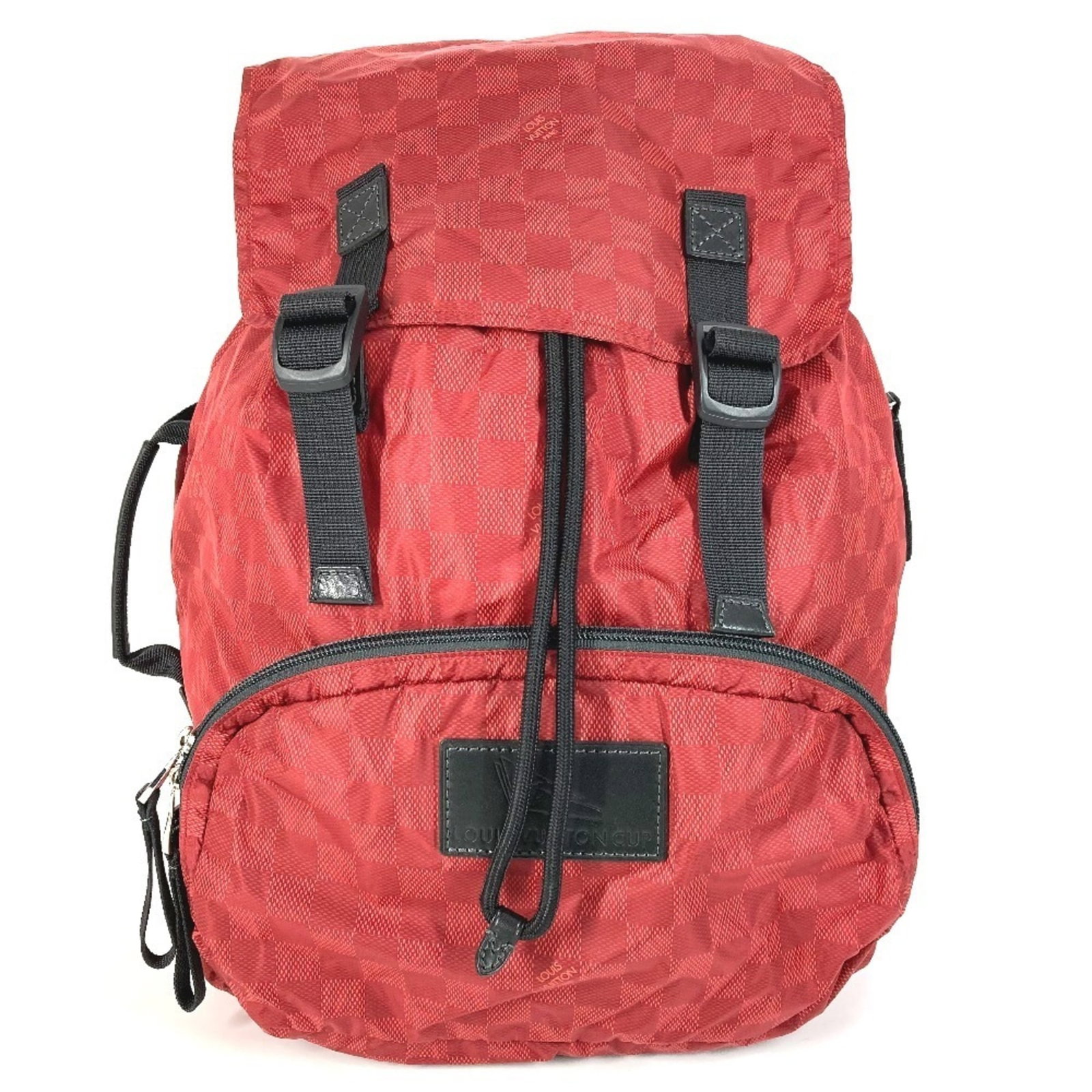 Nylon Louis Vuitton Backpack: Nylon Louis Vuitton Backpack Black and Red Louis Vuitton Nylon Backpack. Made from high-quality nylon, this stylish backpack features a classic design with a 43cm x 31.5cm x 18cm size. Its sleek