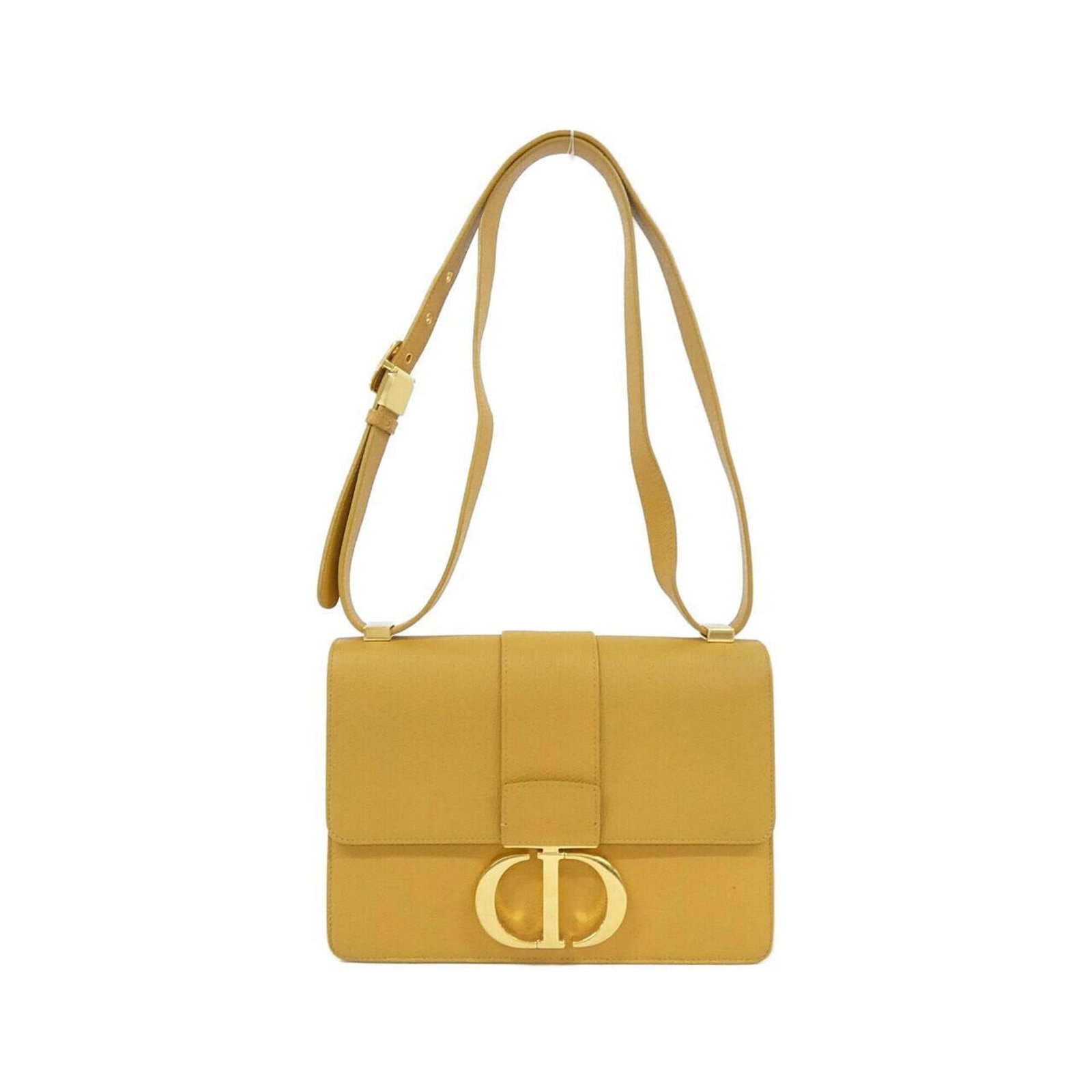 Shoulder Bag Leather Christian Dior: Shoulder Bag Leather Christian Dior Dark yellow leather shoulder bag from Christian Dior, featuring a classic design with gold hardware and adjustable strap length. Made from high-quality calfskin,