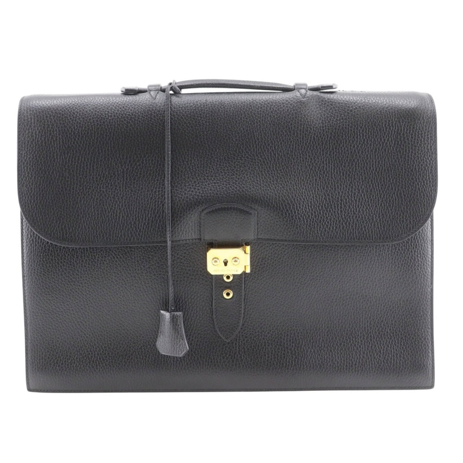 Fjord Leather Briefcase Hermes: Fjord Leather Briefcase Hermes Black Fjord leather briefcase from Hermes, measuring 30cm x 40.5cm x 5cm, weighing 1.91kg, and featuring a 3.50cm handle drop. Made from high-quality Fjord leather,