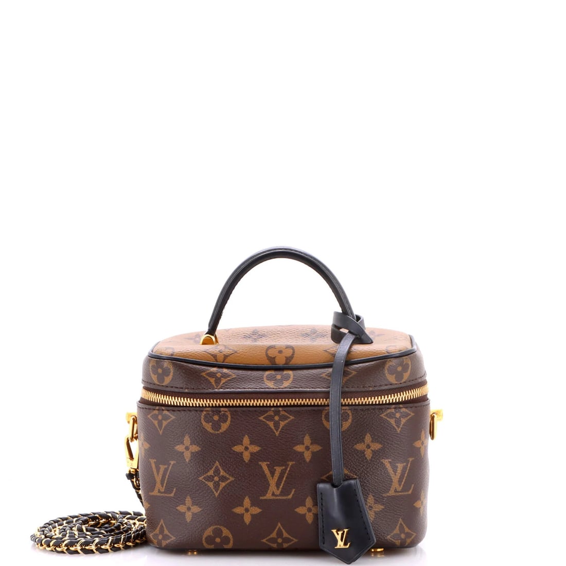 Vanity Handbag Canvas Monogram Reverse Louis Vuitton: Vanity Handbag Canvas Monogram Reverse Louis Vuitton This Louis Vuitton Vanity Handbag Canvas Monogram Reverse is a stylish and functional accessory, featuring a brown canvas exterior with a gold