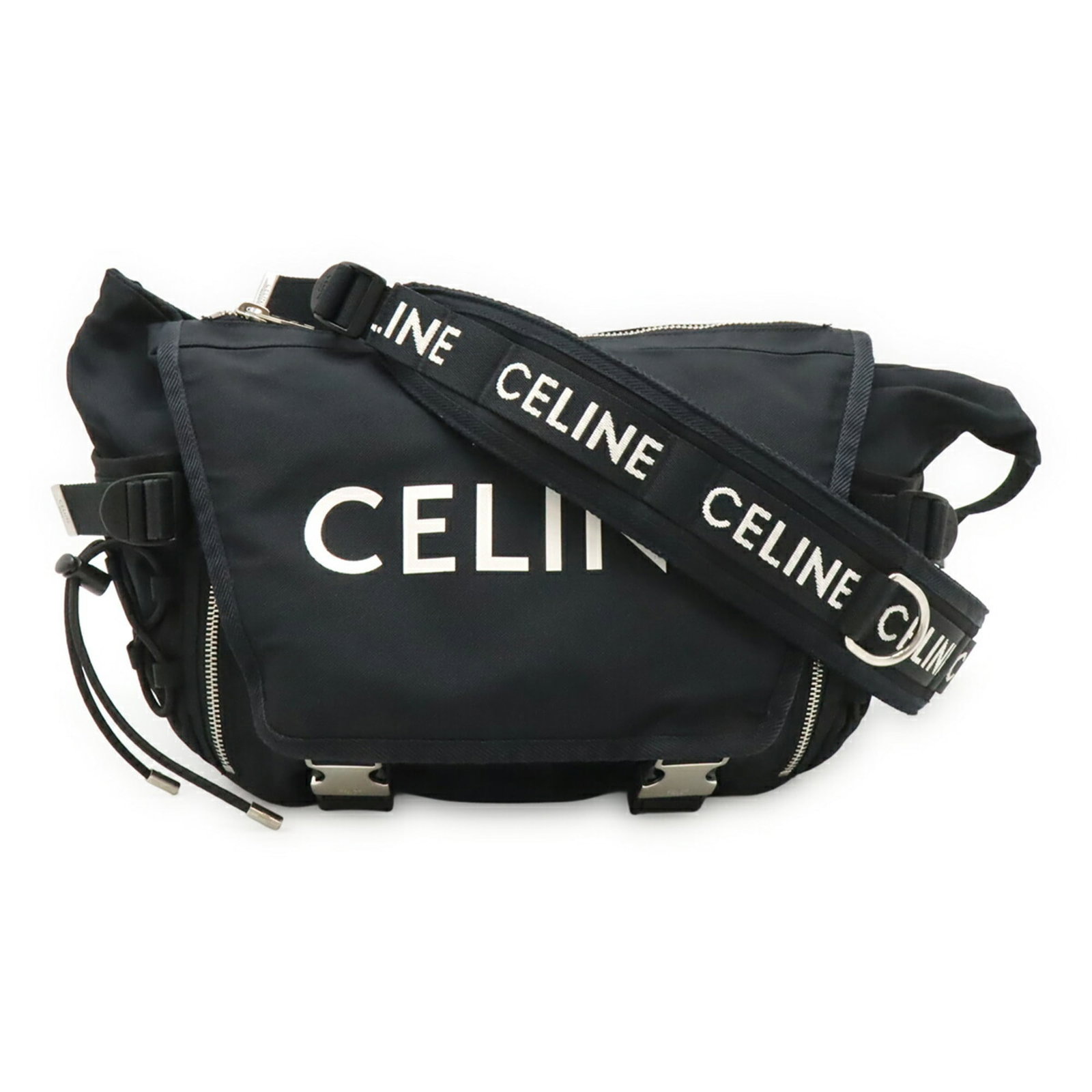 Celine Nylon Handbag Sling Bag Shoulder: Celine Nylon Handbag Sling Bag Shoulder Celine Nylon Handbag Sling Bag Shoulder is made from high-quality nylon material. The bag is available in two colors: black and white. It features a sleek