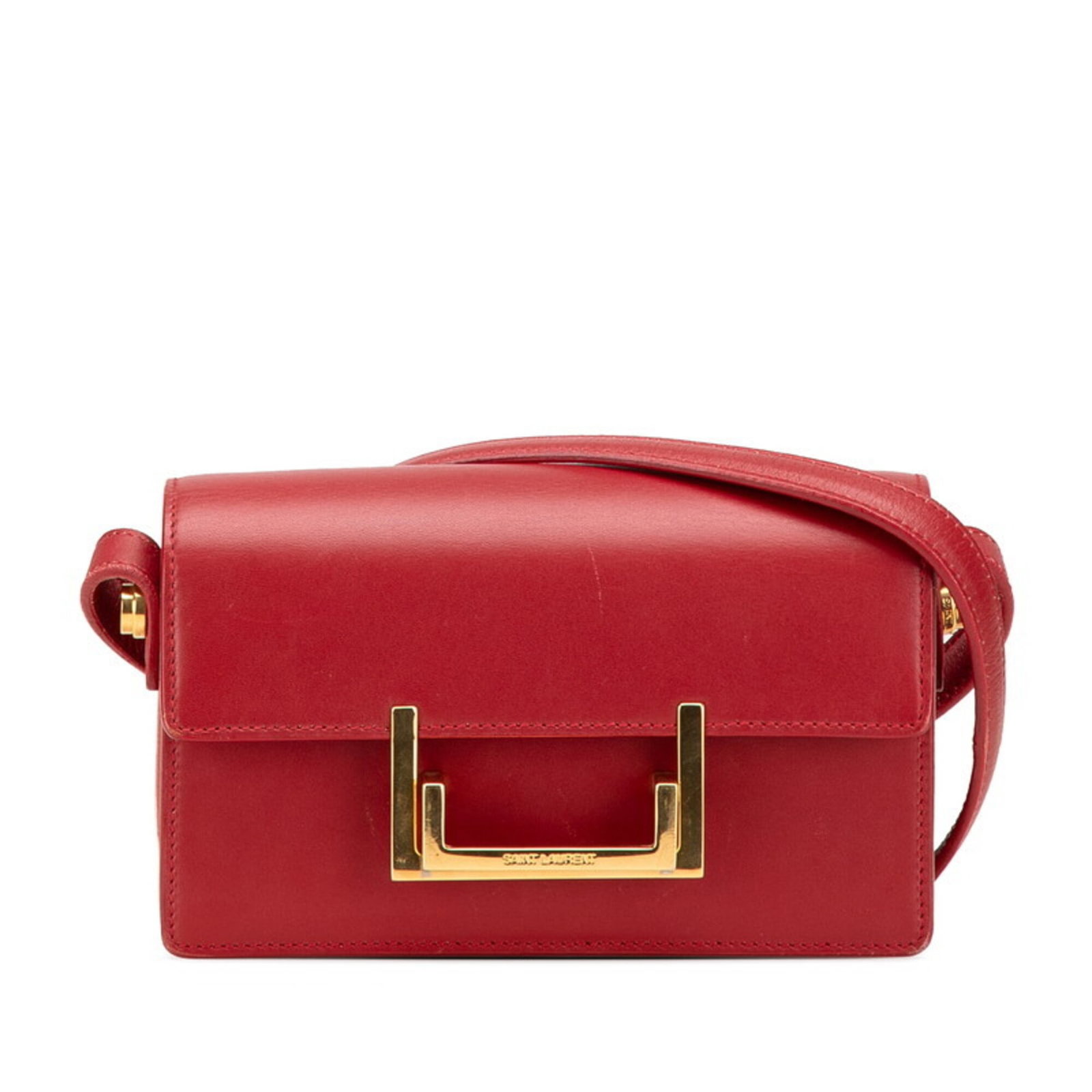 Laurent Saint Bag Leather Shoulder: Laurent Saint Bag Leather Shoulder Red leather shoulder bag from Saint Laurent, featuring a compact size with dimensions of 10cm x 16.5cm x 5cm. This stylish bag boasts a classic design with a bold