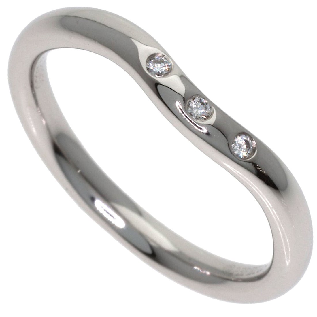 Curved Band 3P Diamond Ring Platinum Tiffany&Co.: Curved Band 3P Diamond Ring Platinum Tiffany&Co. Platinum Tiffany&Co. Curved Band 3P Diamond Ring in Silver PT950. This stunning ring features a curved band and a main stone of diamond, set in PT950 s