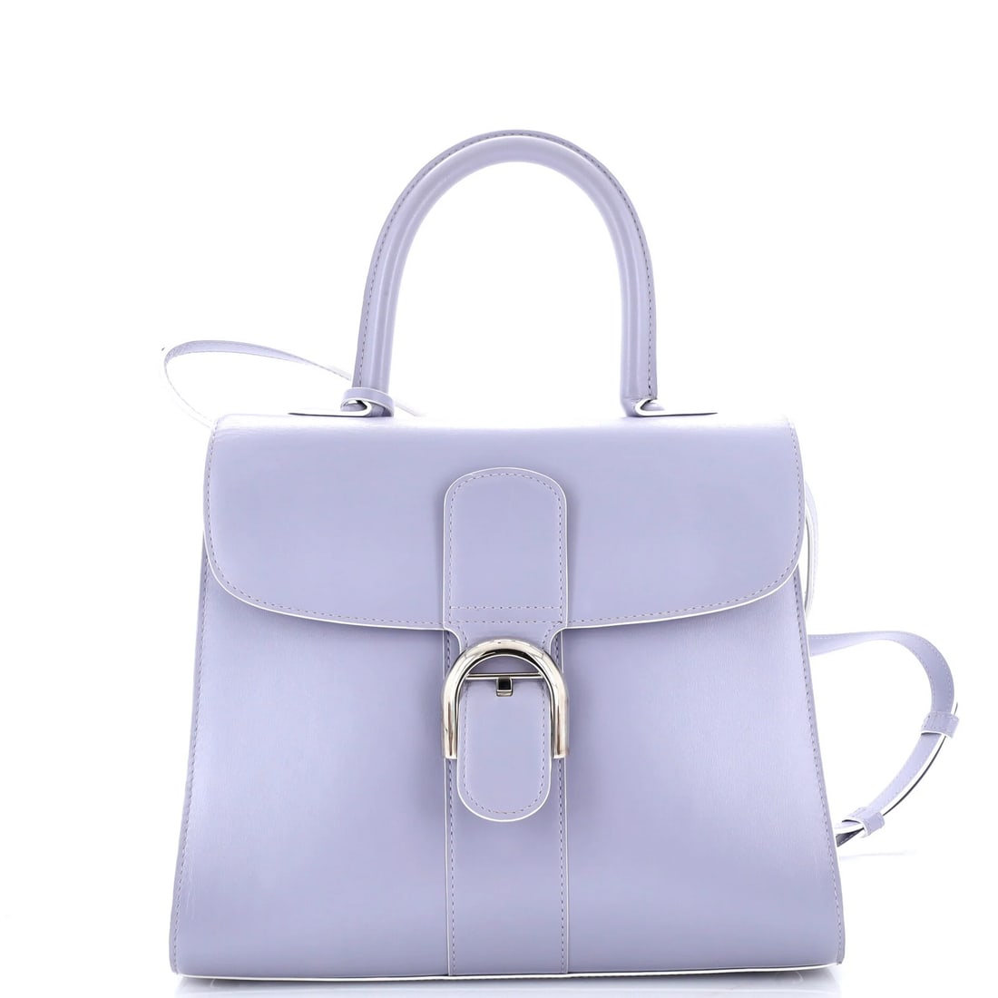 Delvaux Brillant Top Handle Bag Leather MM: Delvaux Brillant Top Handle Bag Leather MM The Delvaux Brillant Top Handle Bag Leather MM is a striking purple leather shoulder bag with a mirror charm and silver hardware. Measuring 8.5" tall and 11"