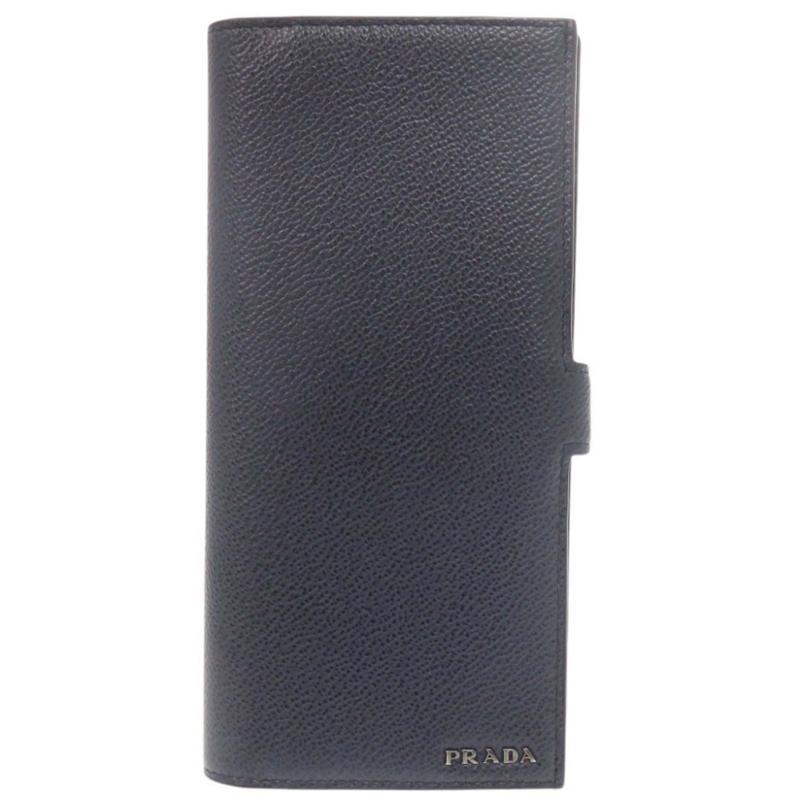 Prada Long Wallet (Bi-Fold) Leather: Prada Long Wallet (Bi-Fold) Leather Prada Long Wallet (Bi-Fold) Leather is a classic, navy blue bi-fold wallet made from high-quality leather, measuring 19cm x 9cm x 2cm. Its sleek design and durable