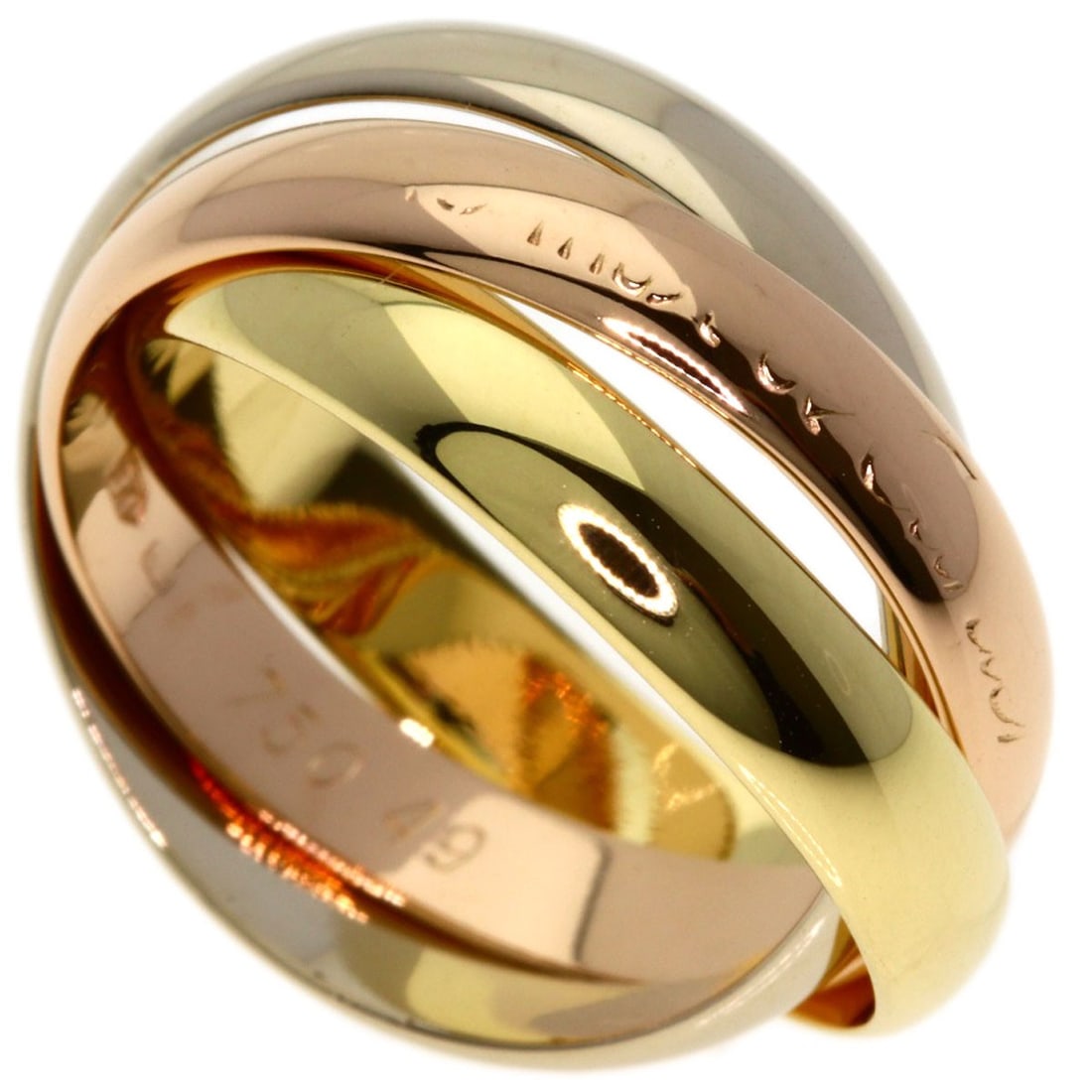 K18 Yellow Gold Pink Gold Ring Cartier Trinity #49: K18 Yellow Gold Pink Gold Ring Cartier Trinity #49 K18 Yellow Gold Pink Gold Cartier Trinity #49 Ring features a unique blend of K18 yellow gold and pink gold, showcasing the brand's signature style. 