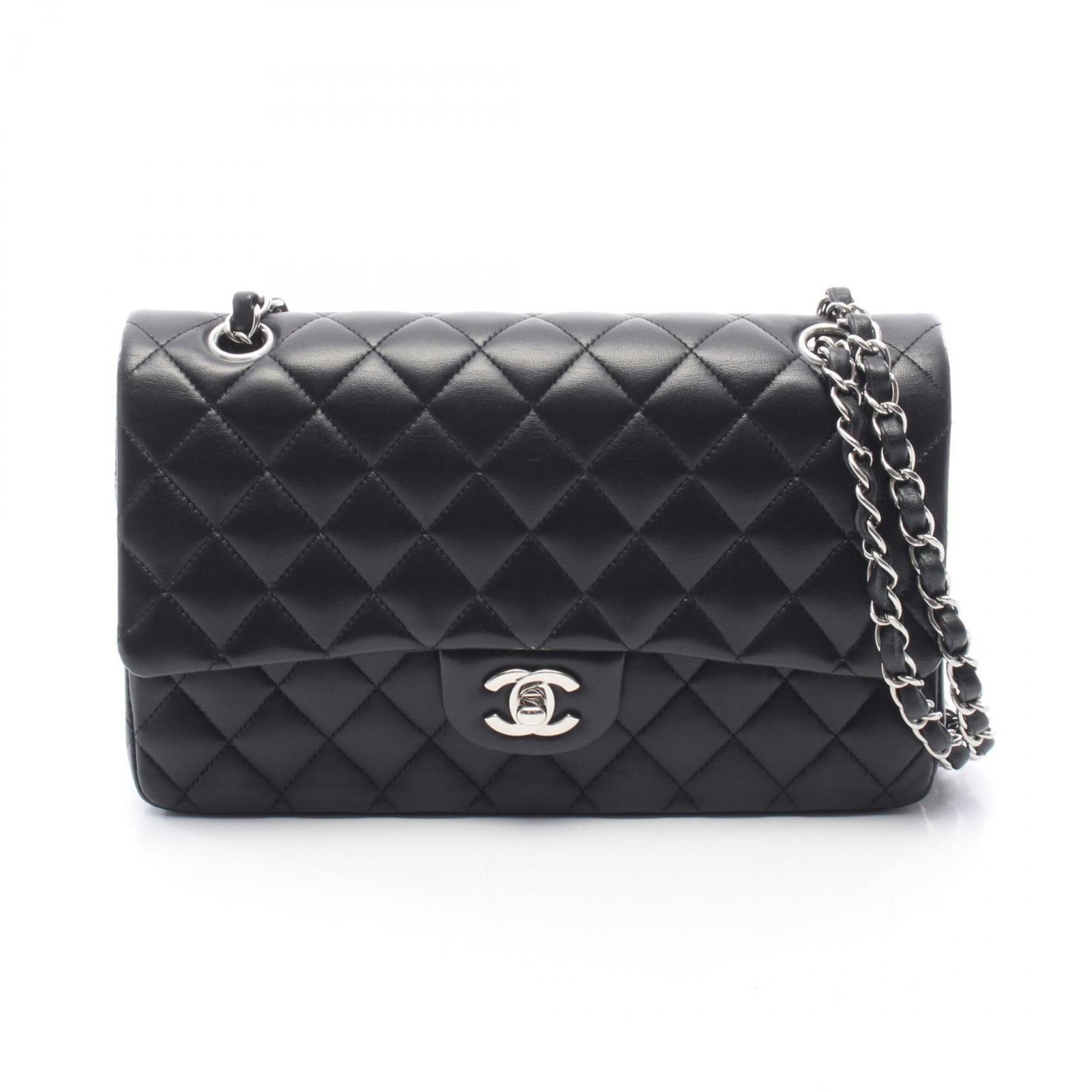 Shoulder Bag Leather Handbag Chanel: Shoulder Bag Leather Handbag Chanel Black lambskin leather shoulder bag from Chanel, featuring silver hardware and a sleek 16cm x 25cm x 6.5cm design. This classic shoulder bag is made from high-quali