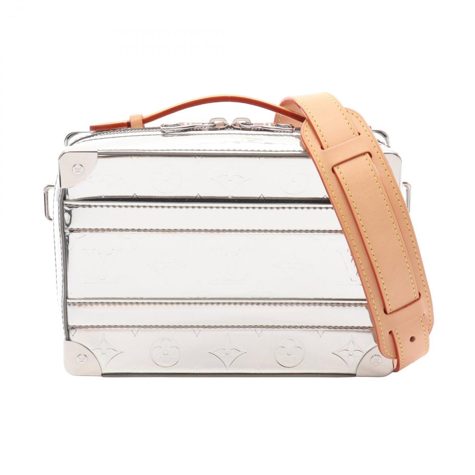 Handbag Leather Louis Vuitton: Handbag Leather Louis Vuitton Silver Louis Vuitton handbag made from high-quality leather, measuring 15cm x 21cm x 6.5cm. This stylish bag features a classic design with a signature monogram pattern,