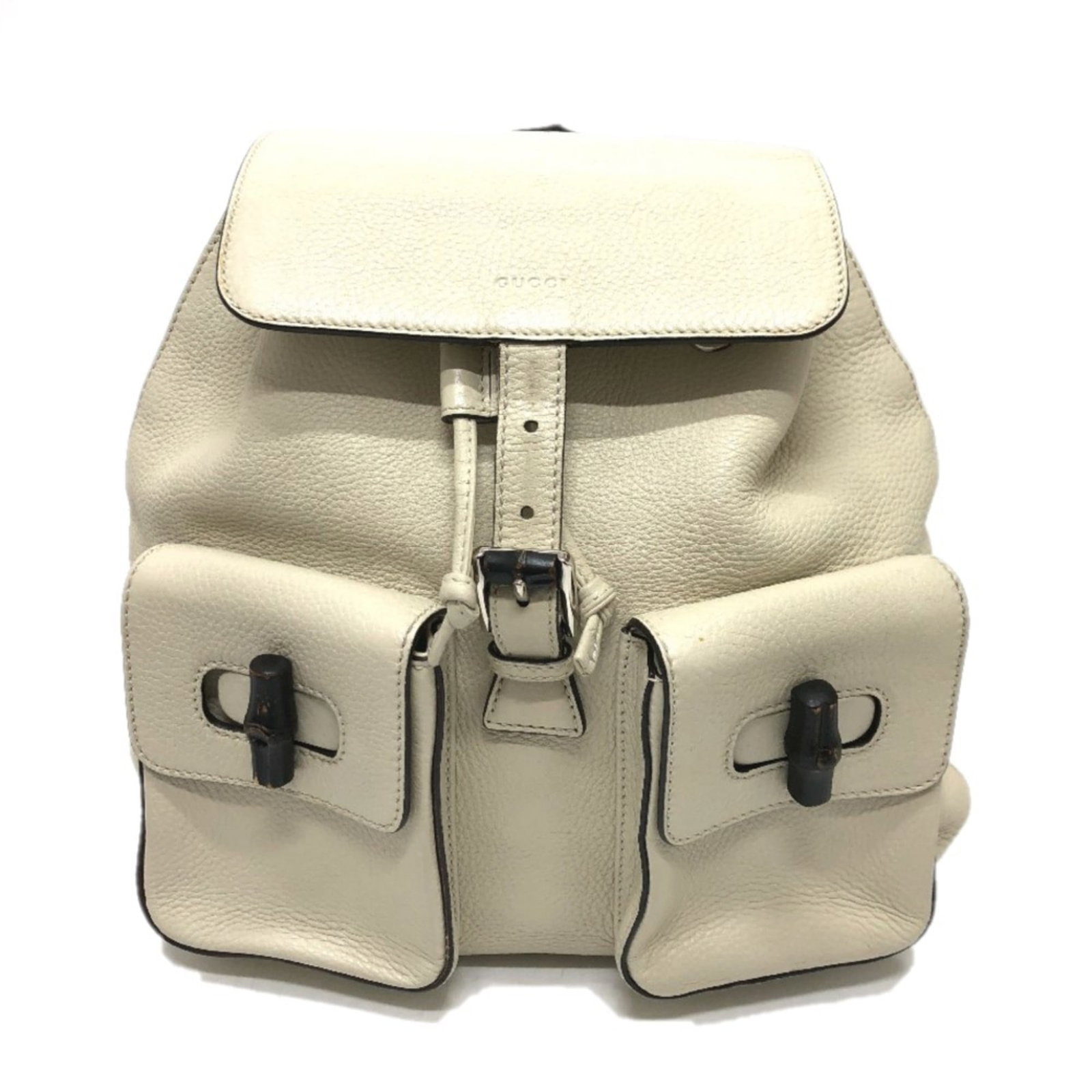 Backpack Leather: Backpack Leather Gucci's 370833 Backpack is a stylish and functional leather tote, measuring 36cm x 27cm x 9.5cm. Its white leather exterior features a 9.6-inch handle and adjustable shoulder straps w
