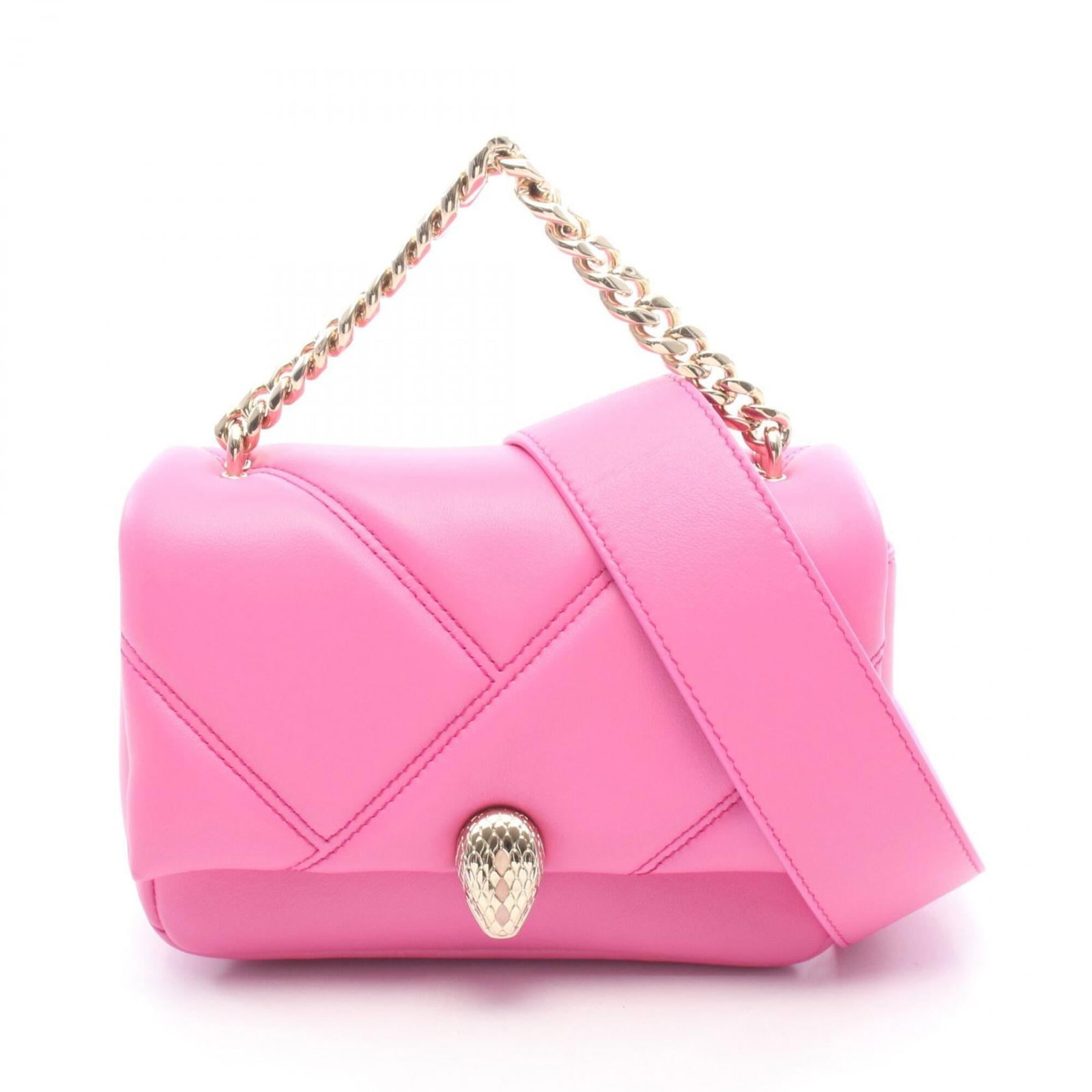 Handbag Leather Bvlgari: Handbag Leather Bvlgari Pink leather Bvlgari handbag with a size of 12cm x 17cm x 5.5cm. This handbag features a distinctive pink color and is made from high-quality leather. The Bvlgari brand is